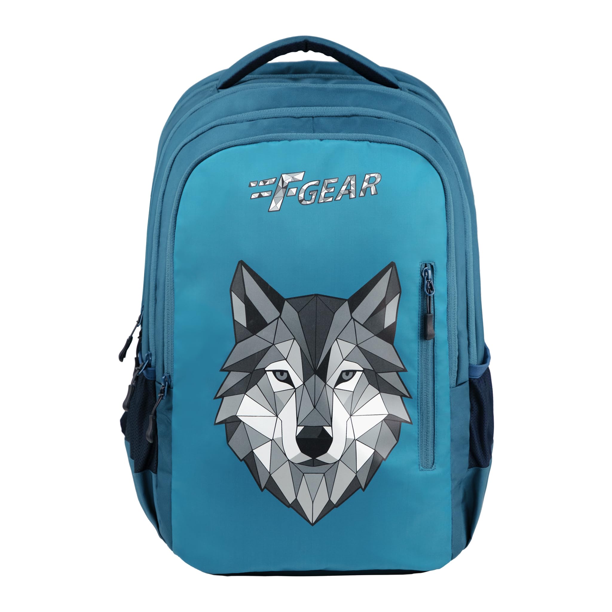 f gear Tobari Aqua Blue 38L School Backpack|Wolf Print Design|4 Compartments & 1 front pocket & Anti-Theft Pocket|Soft Touch|Ergonomic, lightweight, Durable Bag for School, College, Work & Travel-picture-38