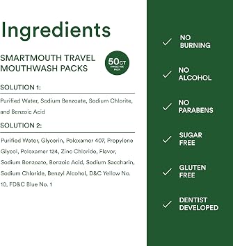 عبوات فردية من غسول الفم الأصلي المنشط بالزنك من SmartMouth - عبوات غسول الفم التي تستخدم لمرة واحدة للحصول على نفس منعش يدوم طويلاً - يزيل رائحة الفم الكريهة والروائح - خالي من الكحول والفلورايد - نعناع طازج - 50 قطعة