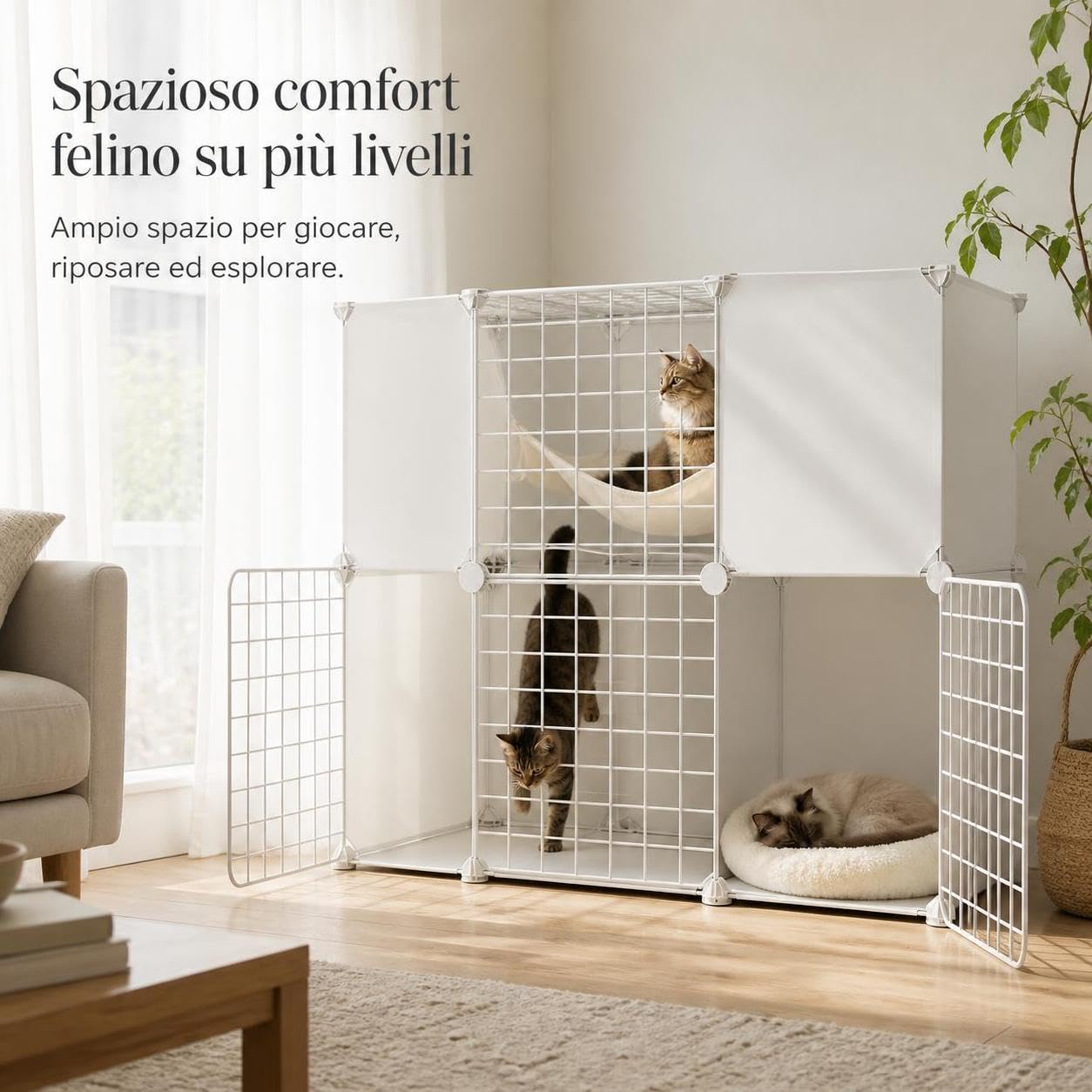 Gabbia per Gatti da Interno, Base, 3 strati, 75x39x109cm