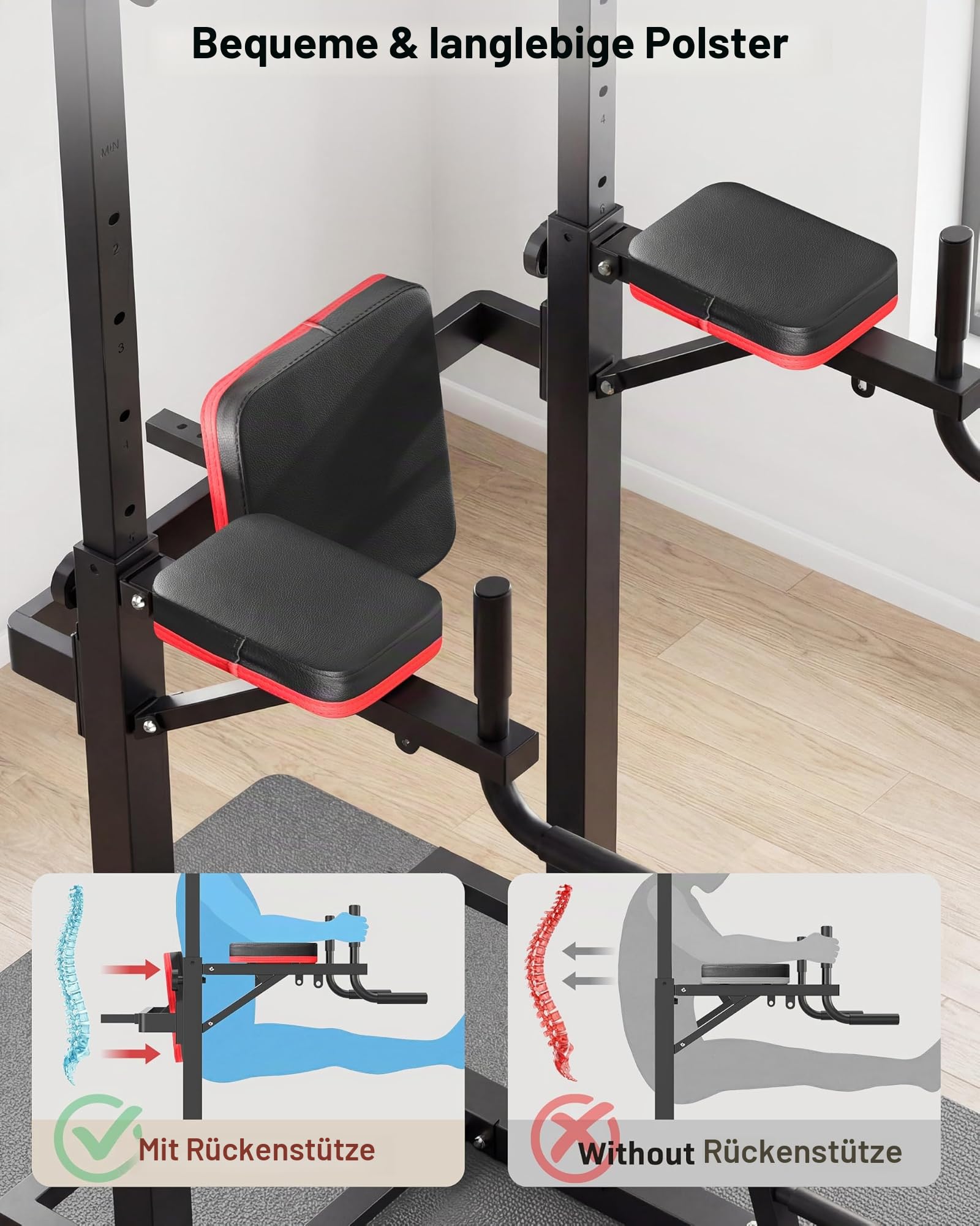 Power Tower Dip Station, Klimmzugstange Freistehend, Höhenverstellbare Krafttrainingsstation, Fitness Station, Pull Up Bar for Home Gym, Krafttraining für Zuhause, Ladekapazität bis zu 230 KG