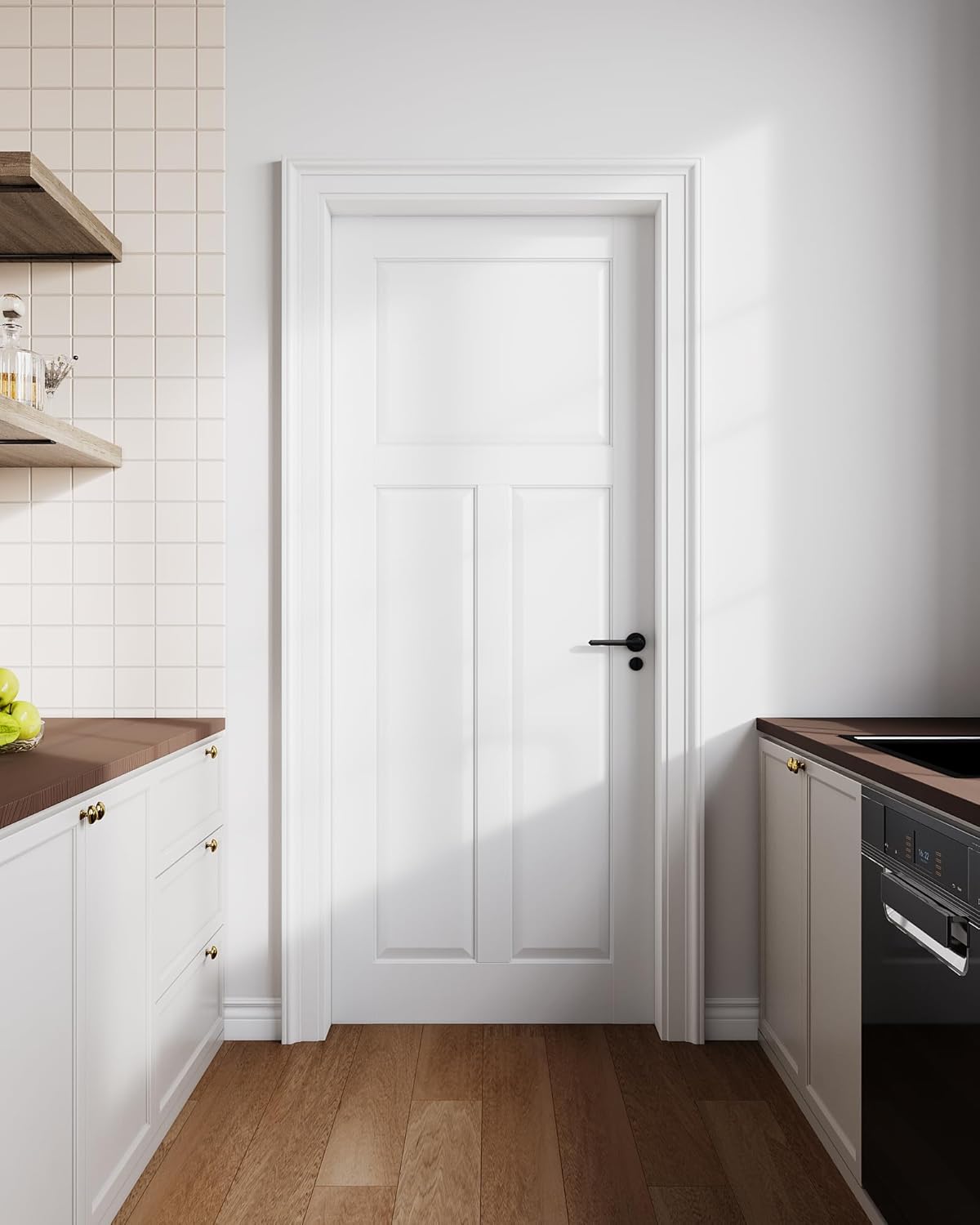 32"x80" 3-Panel Vertical Interior Slab Door,Pre-Assembled Solid Core French Wood Panel for Pantry Laundry Closet Bathroom,White Pre-Finished Surface Paintable（Doorknob and Hinges Not Included）