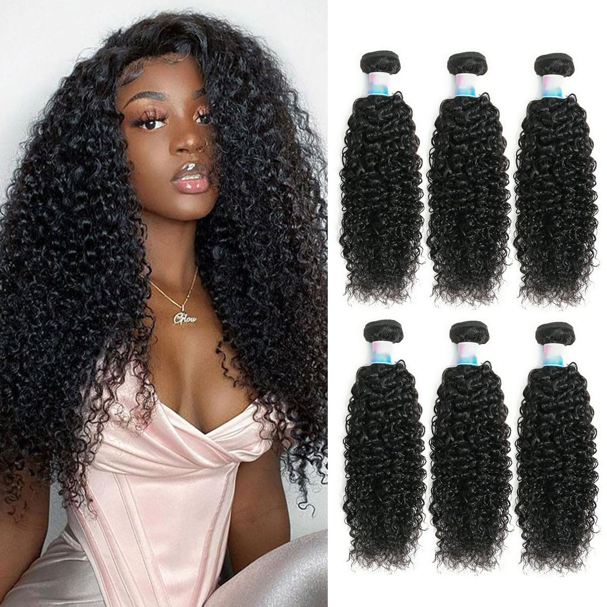 Kinky Curly Bundles Human Hair Curly Weave Bundles Brazilian Virgin Hair Bundles Full Head Hair Natural Black Color Hair Bundles Can Be Dyed 3 Bundles Total 300g 20 22 24 Inch