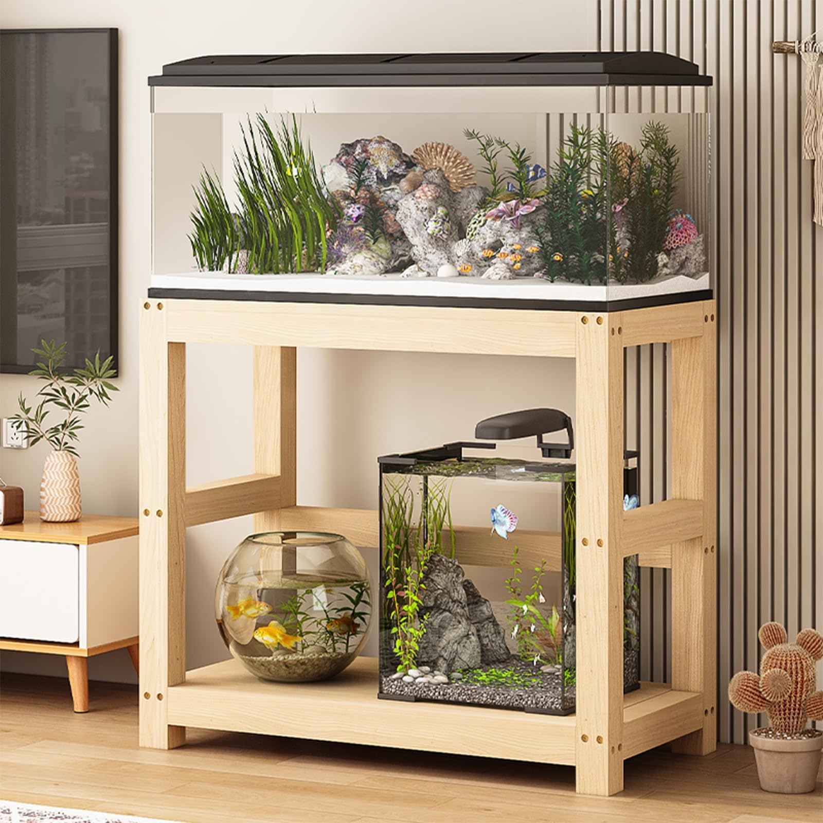 Soporte de Acuario de Madera Maciza, Mueble de Acuario Resistente con Estantería, Mesa de Acuario de Oficina for Tanque de Tortugas, Terrario de Reptiles(40x30cm/15.7x11.8in)