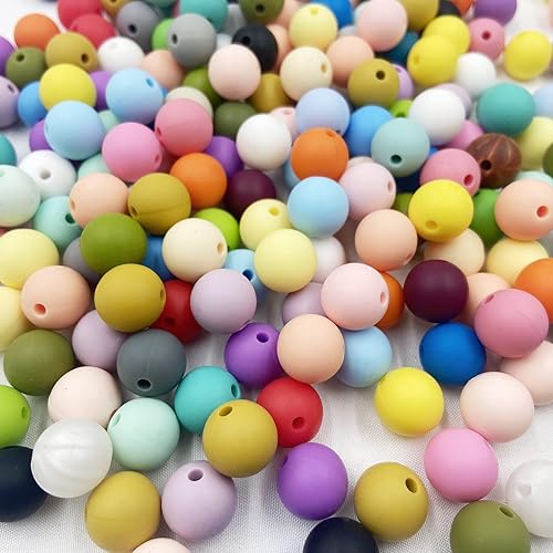 Miniatura 6 de Cuentas sueltas de silicona de colores mezclados de 0.472in, 200 piezas para hacer collares y pulseras