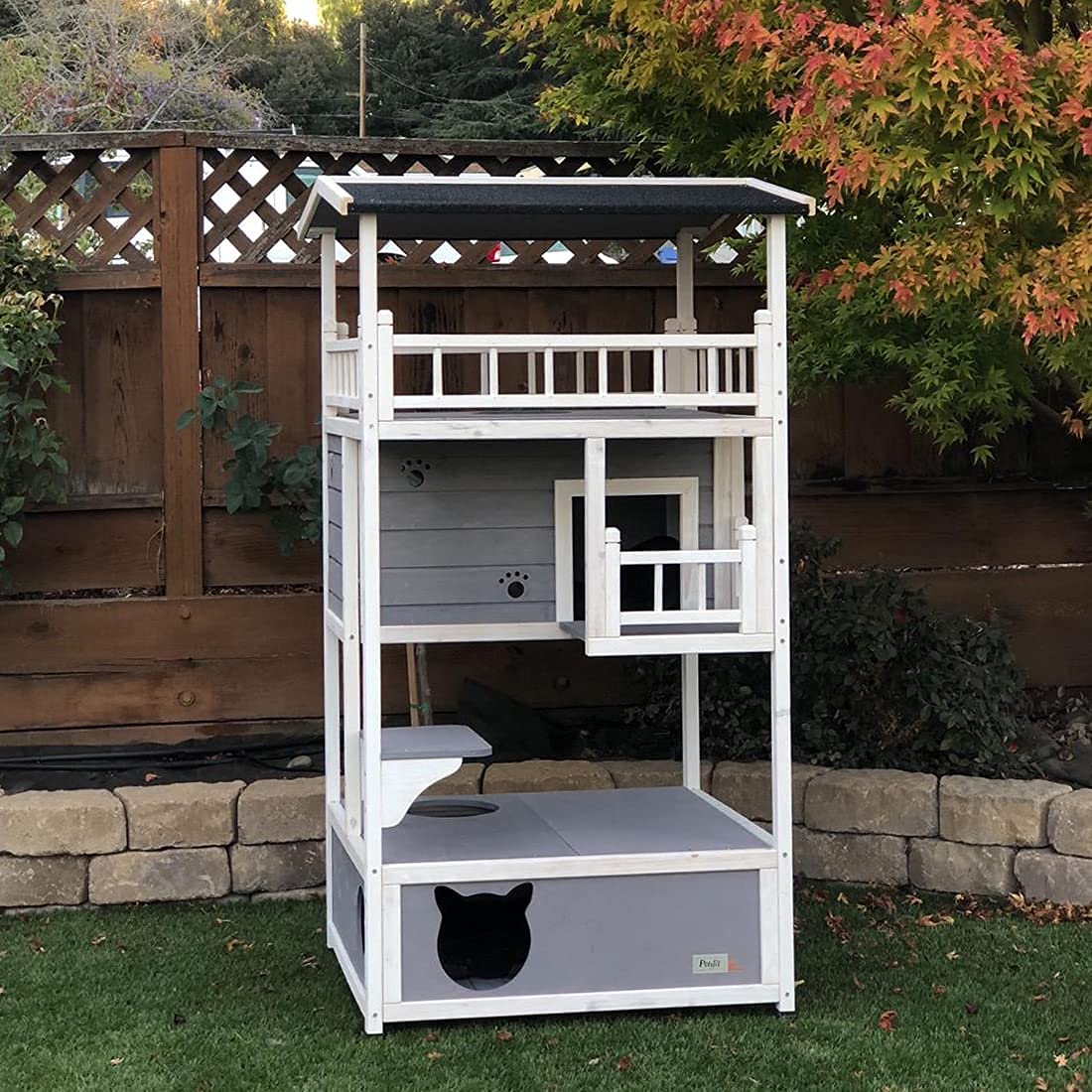 Petsfit Outdoor Cat House Cat Tree Cat Condo Cat Shelter Catio