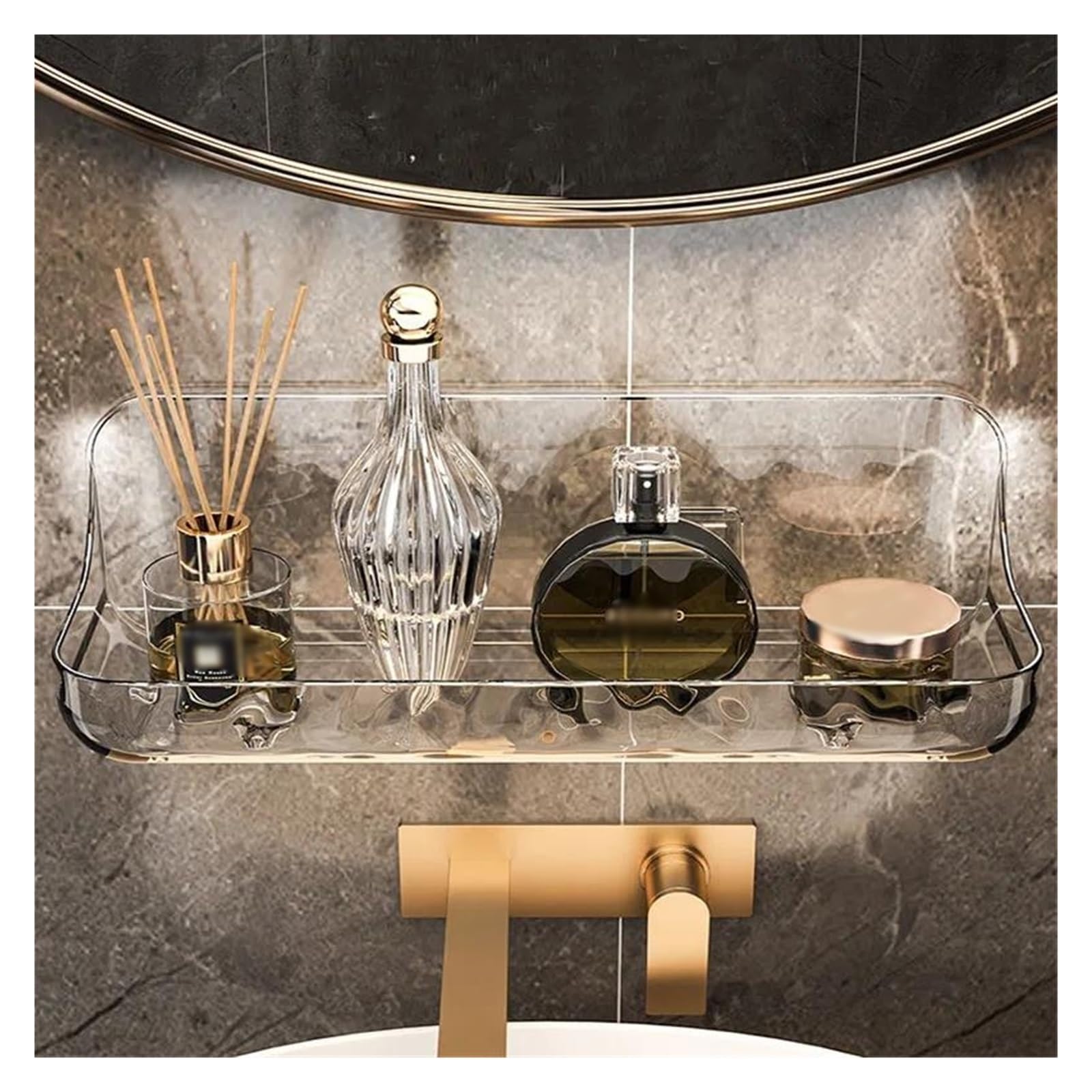 Mensola da bagno in acrilico, senza trapano, organizer per doccia, lavabo, cosmetici, montaggio a parete, supporto per shampoo (piccolo)
