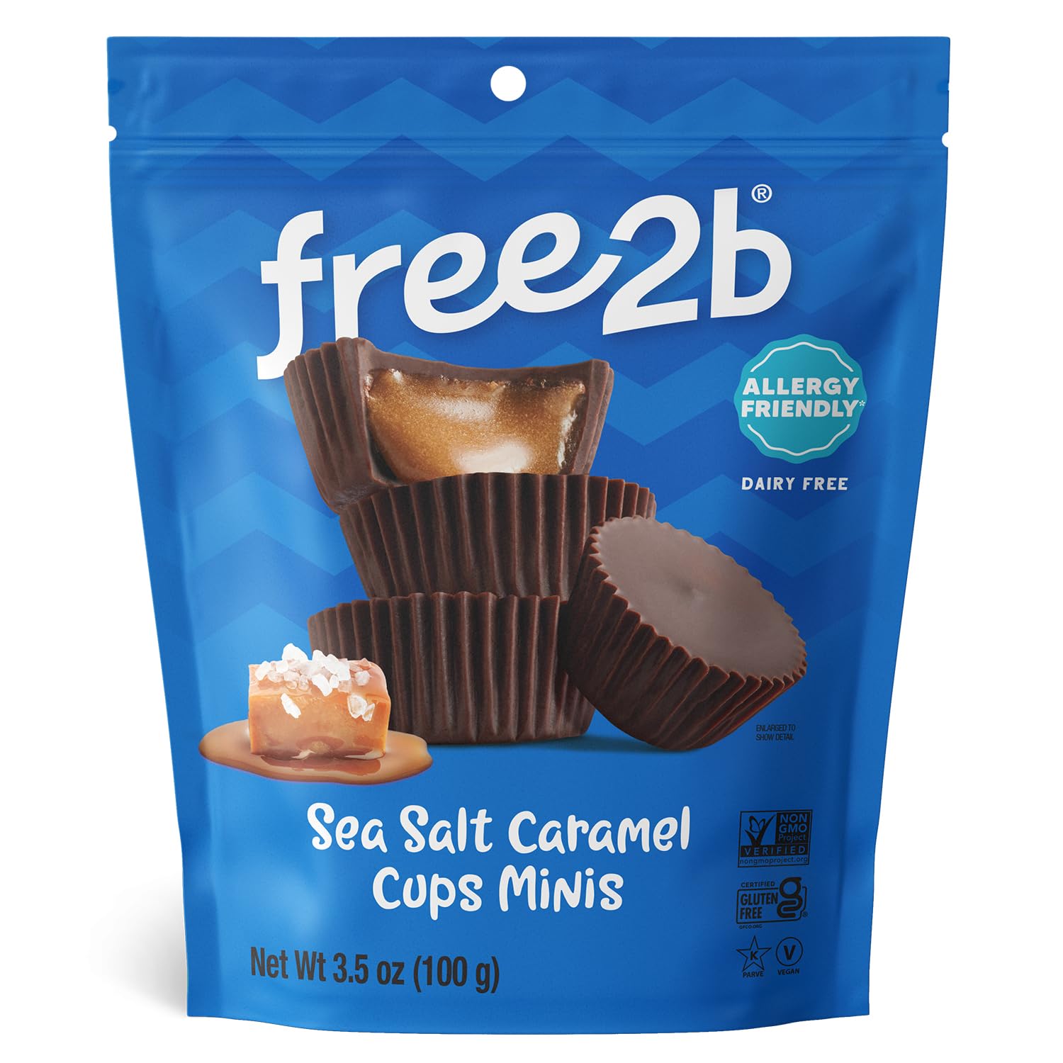 Free2b Sea Salt Caramel Mini Cups, Safe for School and Allergy Friendly - Gluten-Free, Dairy-Free, Nut-Free, and Soy-Free - Dark Chocolate, 3.5 oz Resealable Bag