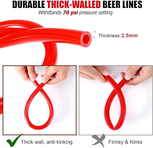 Miniatura 3 de Tubería de CO2 de línea de gas de cerveza Hilangsan de 15 pies para Kegerator, manguera de CO2 de PVC rojo de 516 de largo para regualtor de CO2,