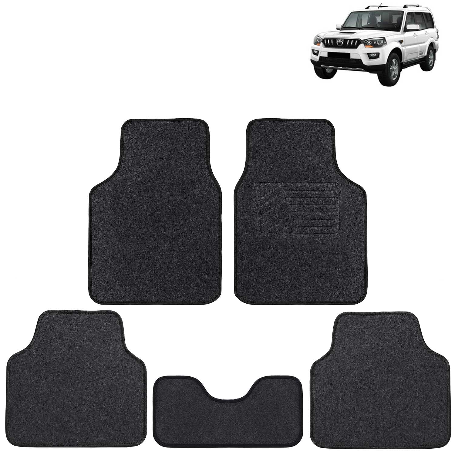 KINGSWAY Accessories Anti Slip Carpet Foot Mats Compatible with Mahindra Scorpio (Year 2014-2018 - All Model) | Set of 5 Pcs | Universal Fit Car Mats Designed to Protect Your Car Floor | Black