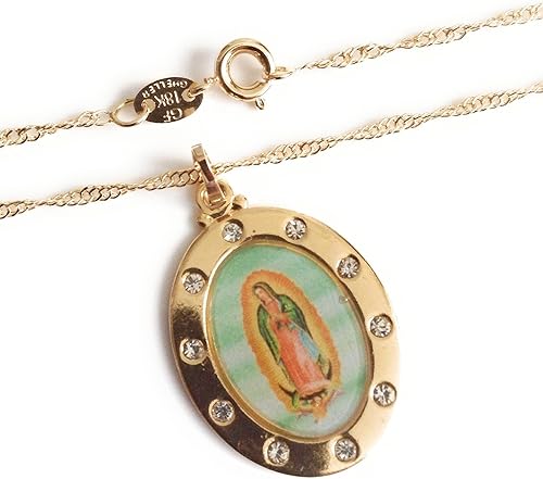 La Virgen de Guadalupe Medal Necklace 17.2 Inches Spiral Chain