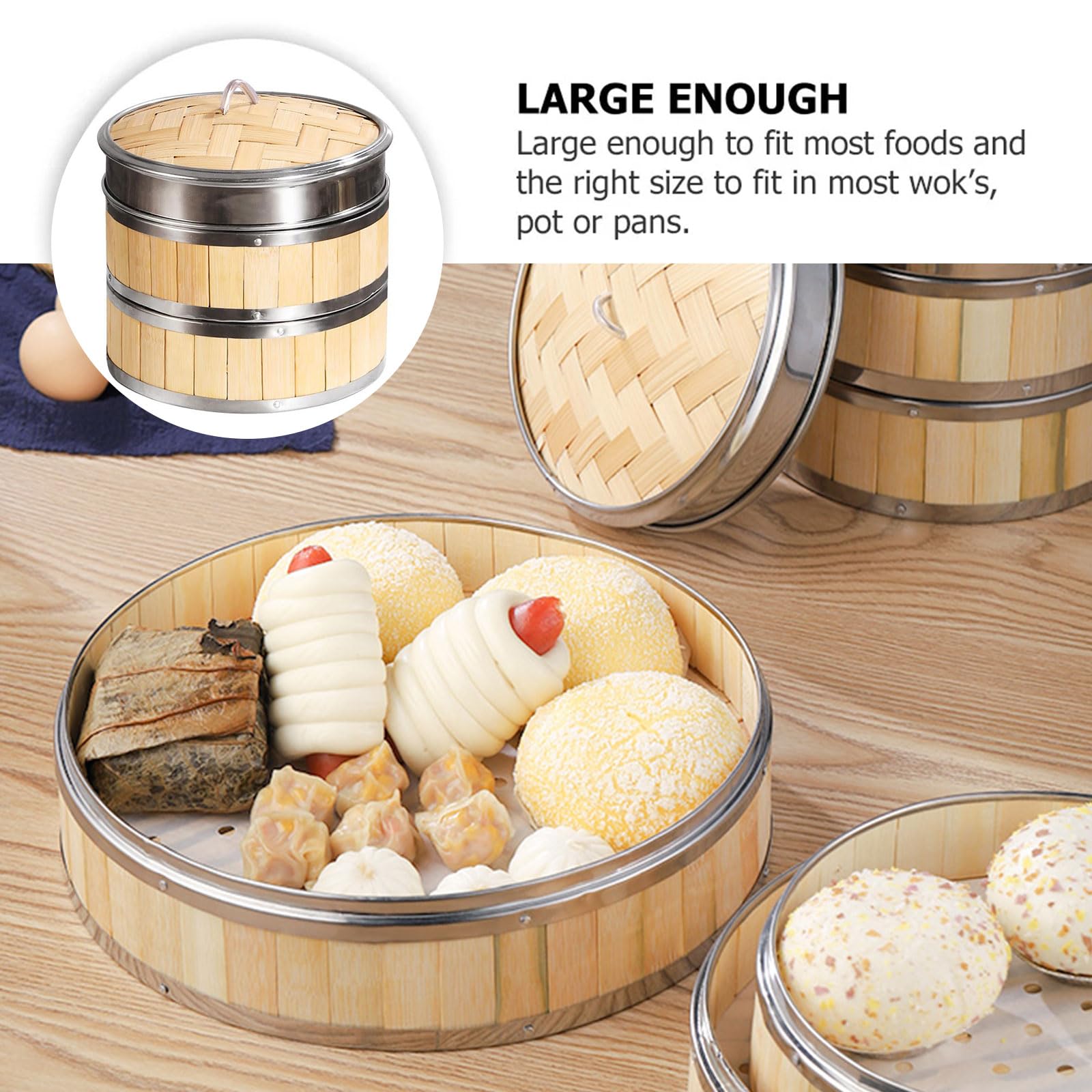 AIZYR Cesta Vaporera De Bambú con Tapa Cesta Vaporera China De 3 Niveles Cesta para Cocinar Al Vapor para Cocinar Dumpling, Dim Sum, Arroz, Pescado Cesta De Vapor,6 Inch