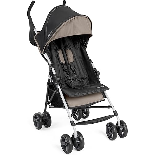 Ingenuity 3D Mini Convenience Stroller – Lightweight Stroller with Compact Fold, Multi-Position Recline, Canopy with Pop Out Sun Visor – Umbrella Stroller for Travel and More, Cashew Tan