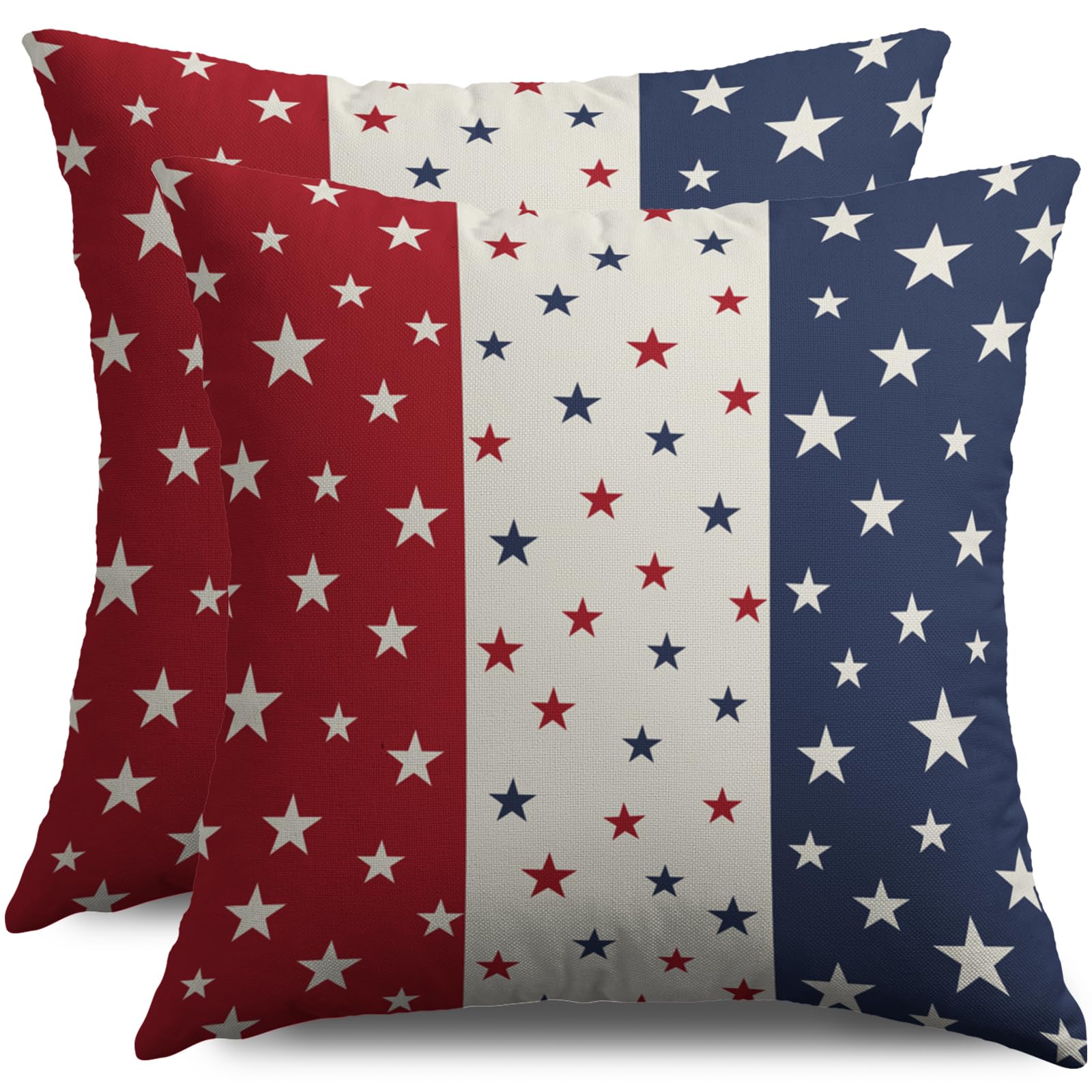 4th of July Patriotic Blue Red Pillow Covers 18X18 Set of 2, Fourth July Independence Star Print Decorative Throw Pillowcases Outdoor Farmhouse Memorial Day Cushion Cases Couch Sofa Bed Decor