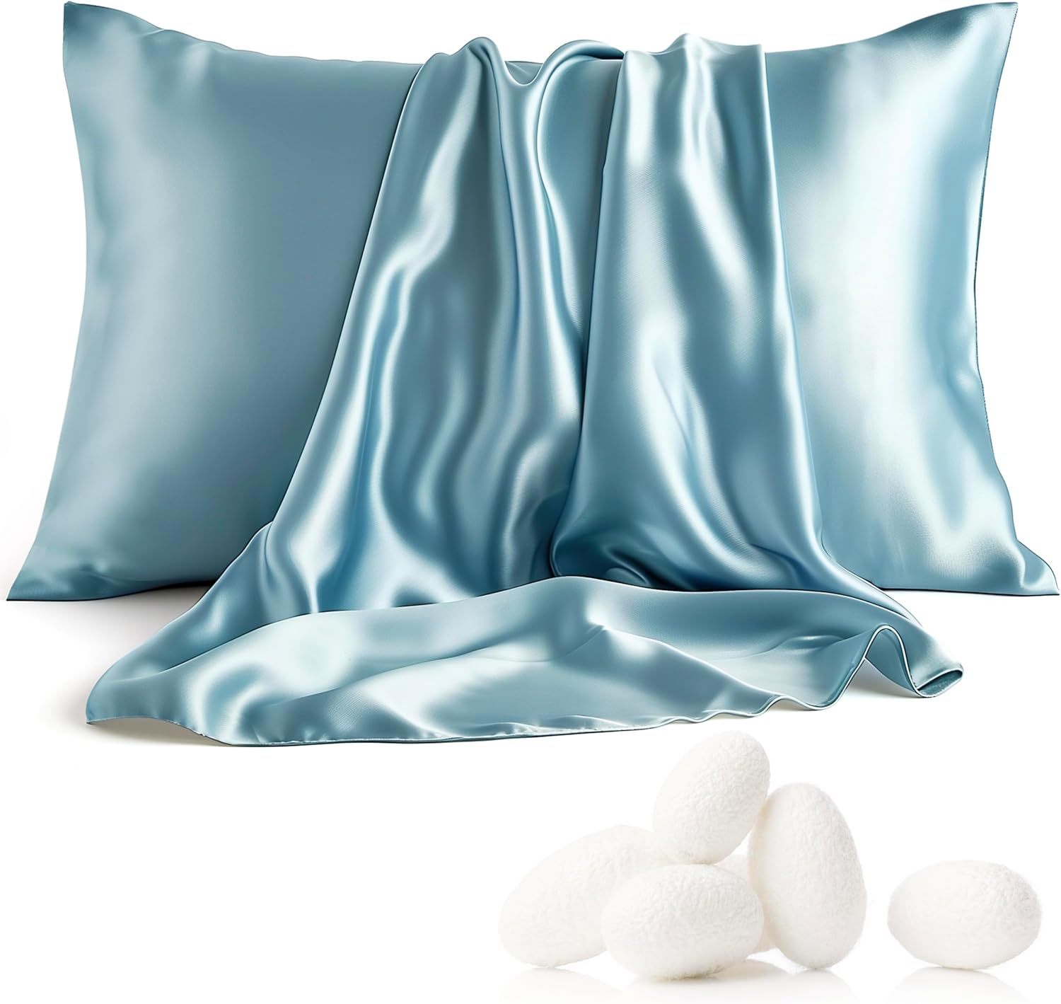 Amazon.com: Bedsure Silk Pillowcase for Hair and Skin, Blue Mulberry ...