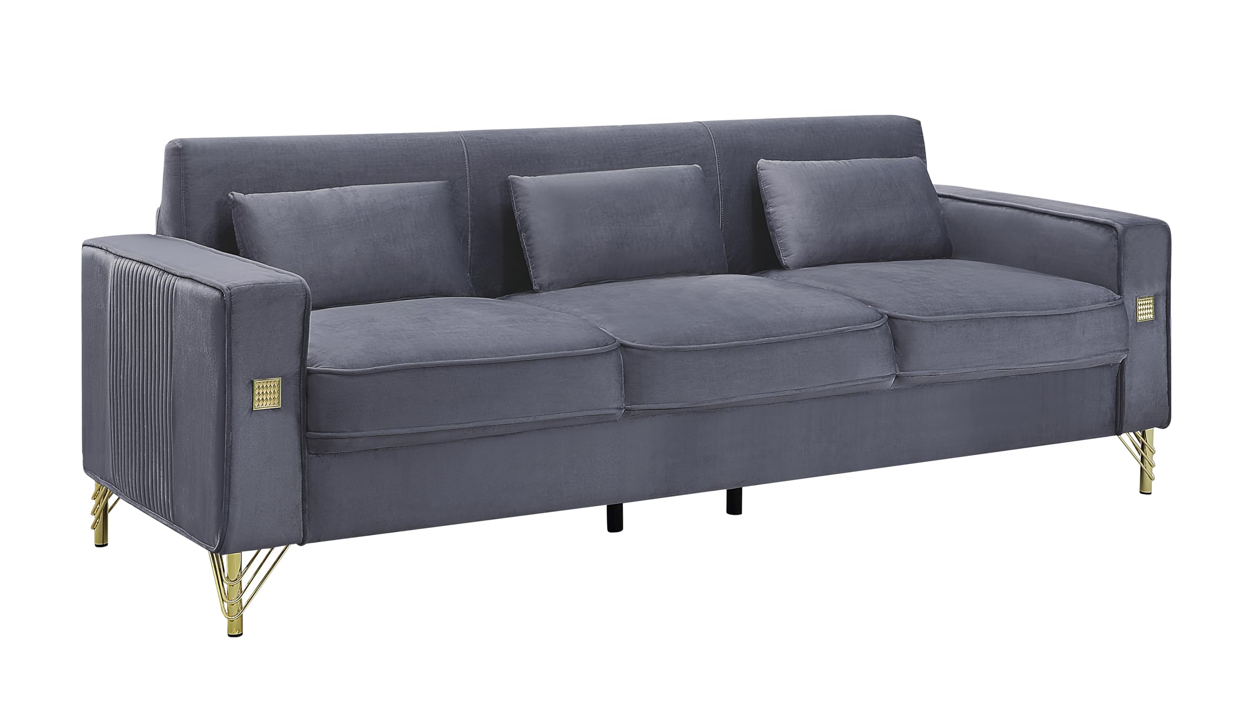 YESGIGA Soft Velvet 3-Seater Design Sofa, Convertible 3-Adjustable Sofa Bed, Sturdy Metal Leg Support, Suitable for Multiple scenarios Living Room, Bedroom (Grey)