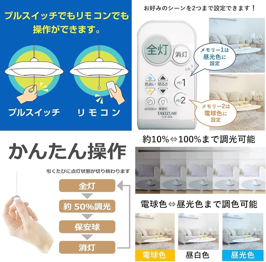 タキズミ LED ペンダントライト リモコン付 5年保証 GVNR80039 Amazon | タキズミ(Takizumi)【省エネ 節電 日本製 5年保証