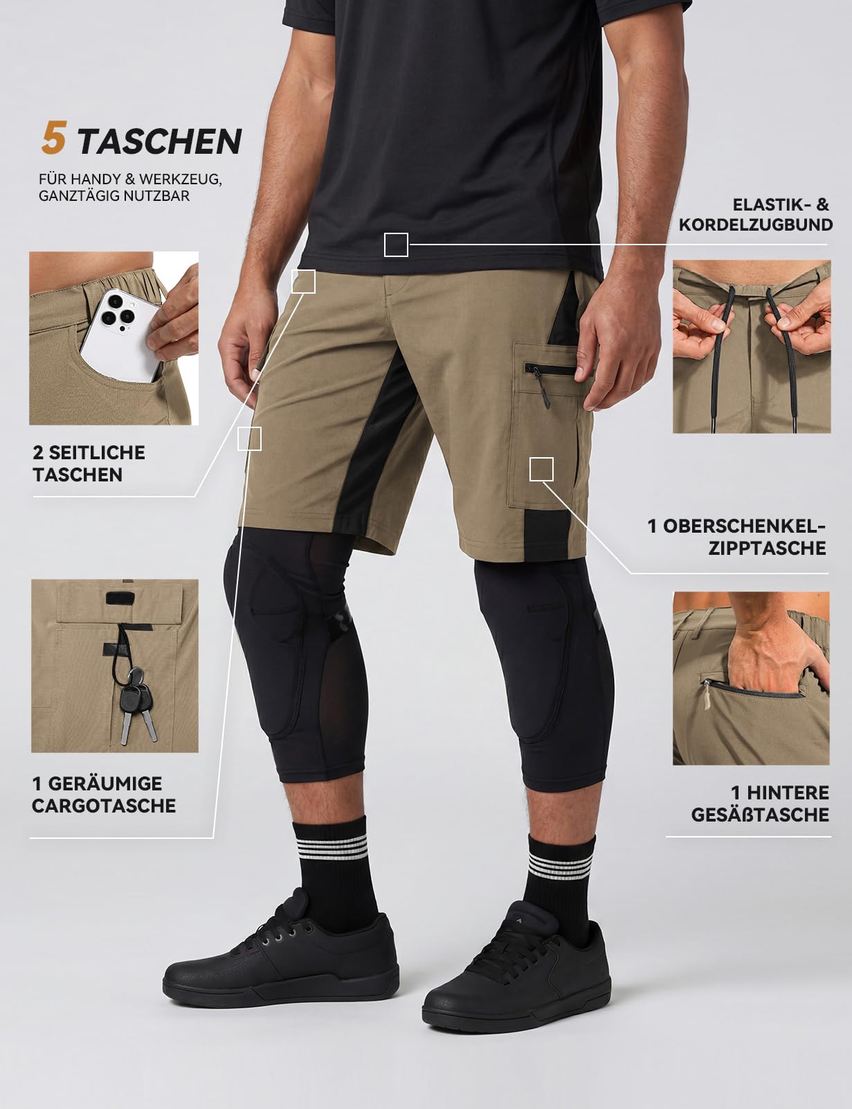 Cycorld MTB Ciclismo Pantalones Cortos Hombre, Secado Rápido Pantalones Cortos de Deporte al Aire Libre de la Bici de la Bici del Ajuste Flojo para los Hombres con 4D Acolchado