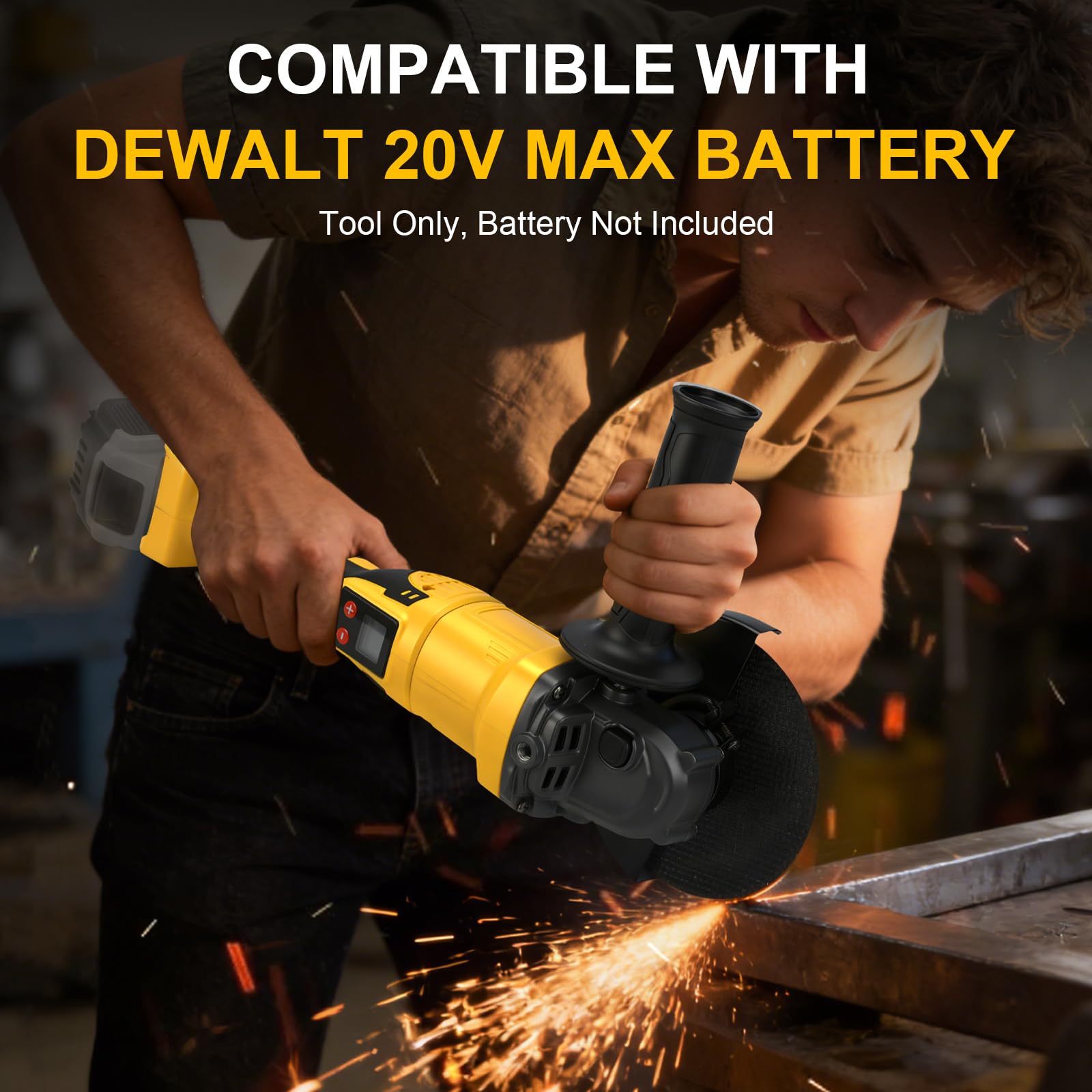 Amoladora angular inalámbrica 2 en 1 de 125 mm y sierra circular para Dewalt 20 V máximo (sin batería), rotación de 180° e inclinación de 45°, 3 velocidades 9300 rpm, sin escobillas con pantalla LED
