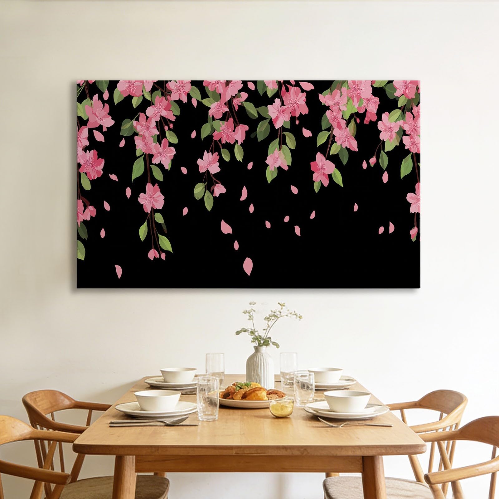 Obrazy na płótnie na ściany różowe kwiaty wiśni płatki 140 x 70 cm płótno sztuka ścienna do salonu, sypialni, przedpokój wydruki dekoracja, z haczykami gotowymi do powieszenia