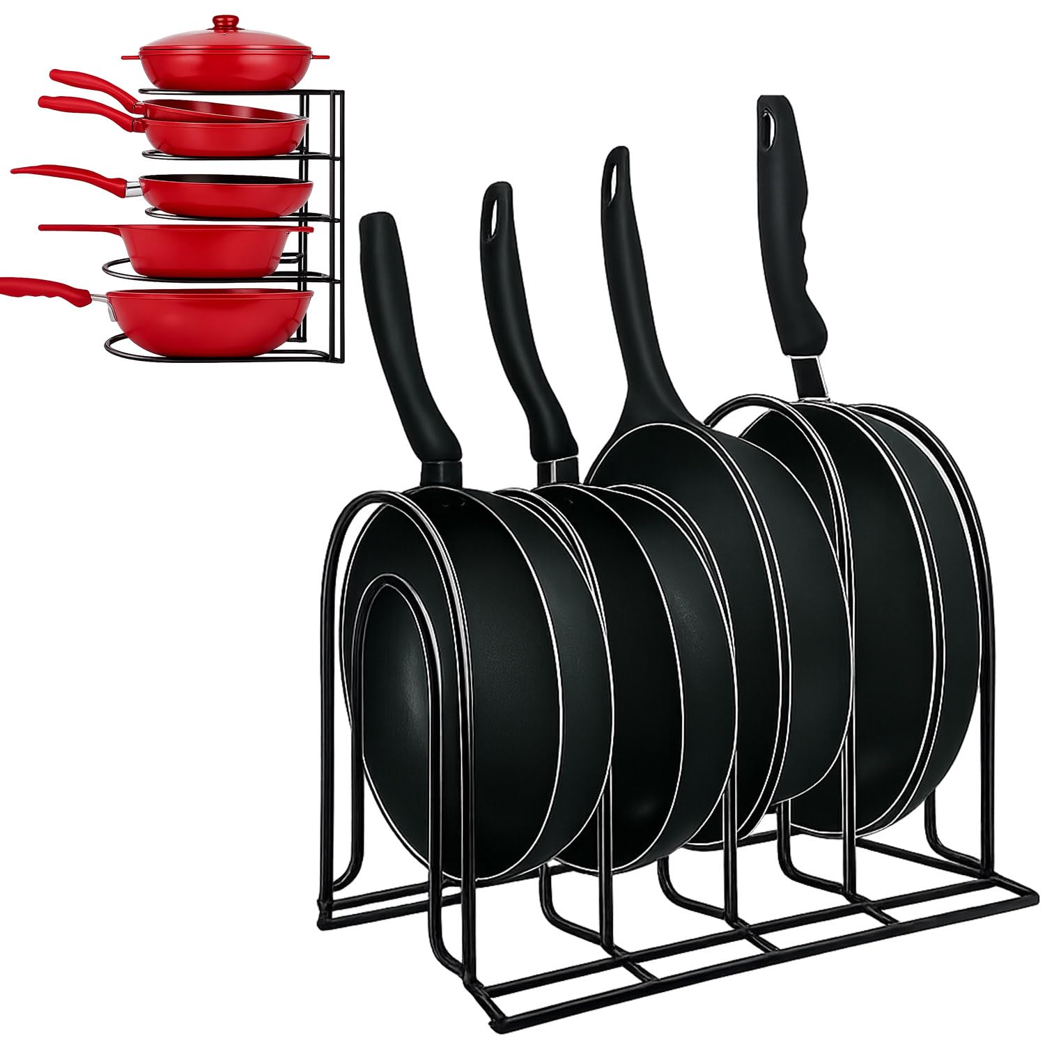 Greenfields Black 5-Tier Kitchen Pan Organiser – Space-Saving Frying Pan, Pot Lid & Baking Tray Rack, Vertical Or Horizontal Cabinet Storage With Rust-Resistant Finish (5 Tier Pan Rack)