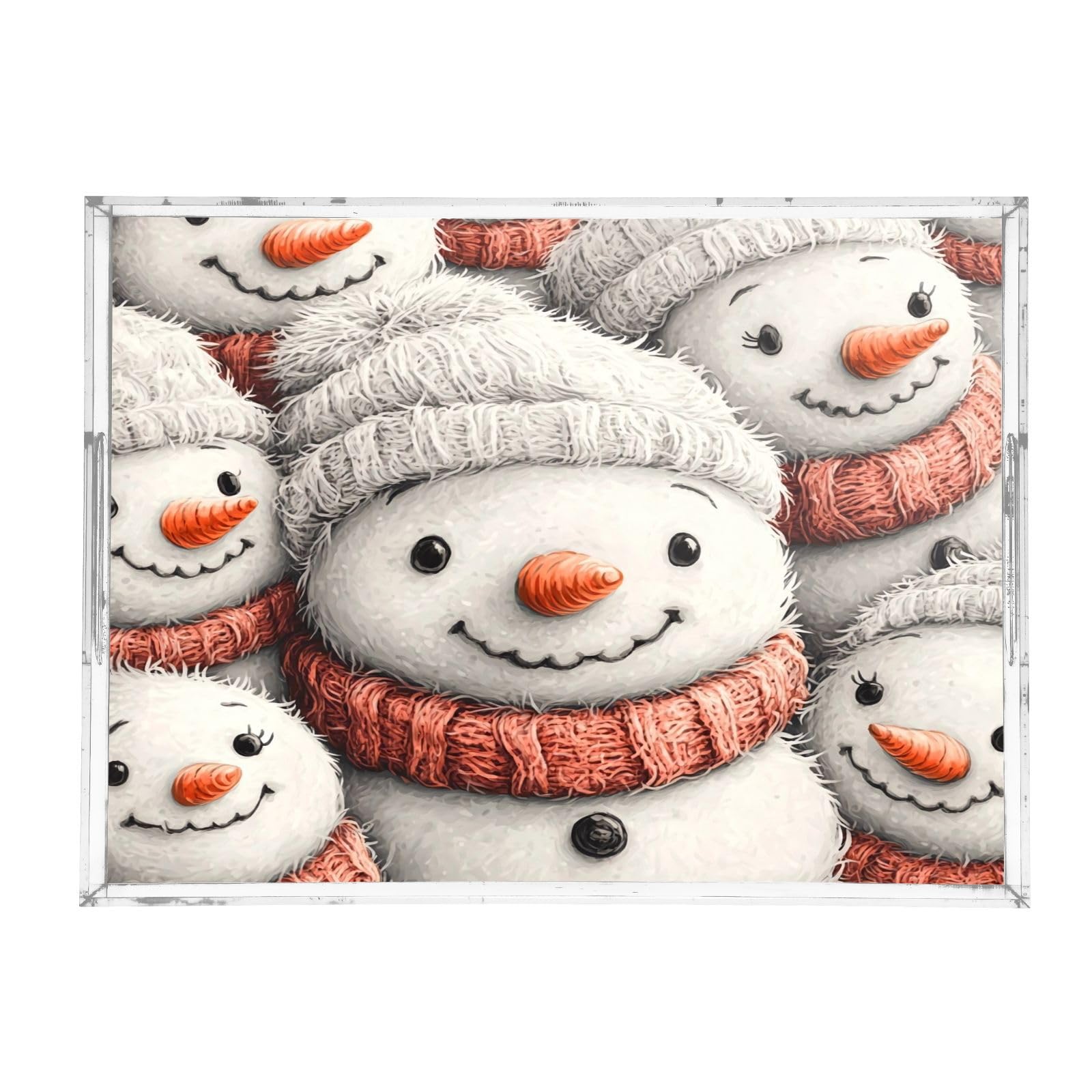 Msyxl Cute Snowman Serving Tray for Coffee Table, Decorative Acrylic Tray Cute Snowman Tray with with Handles for Breakfast, Ottoman, Countertop, 12x16 in