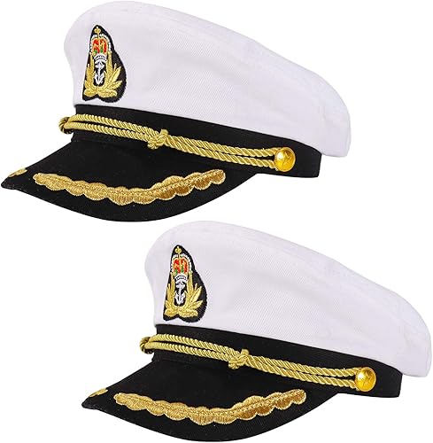 2 gorras de marinero unisex para adultos, ajustables, para yate, barco, barco, capitán, sombrero de almirante marino