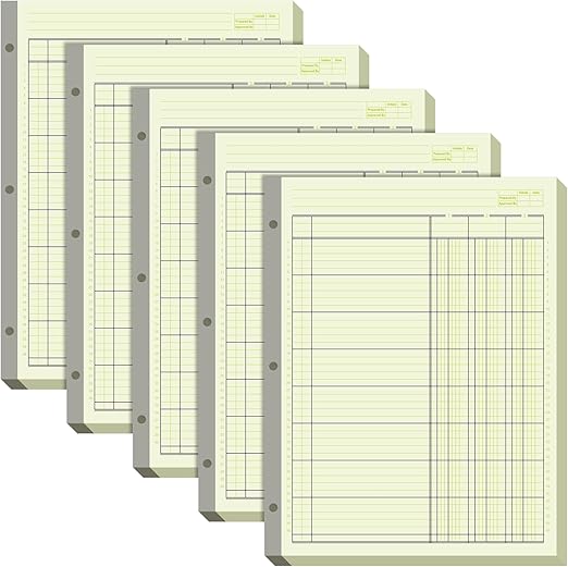Zhanmai 5 Pack 250 Sheets Analysis Columnar Books 3 Hole Accounting Ledger Book Ledger Paper Pad Columnar Pad for Business, 50 Sheets/pack, Single Page Format, Green(3 Columnar,8.5 x 11)