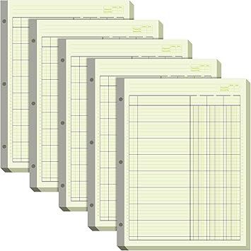 Zhanmai 5 Pack 250 Sheets Analysis Columnar Books 3 Hole Accounting Ledger Book Ledger Paper Pad Columnar Pad for Business, 50 Sheets/pack, Single Page Format, Green(3 Columnar,8.5 x 11)