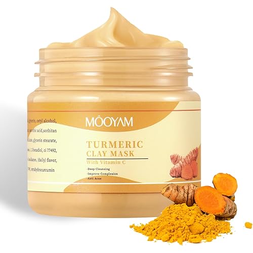Turmeric Vitamin C Clay Mask, Face Mask with Kaolin Clay for Deep Cleansing Pores,Improves Dark Spots,Acne,Skin Care Facial Mask Tightens Skin, Evens Skin Tone, 4.23 oz