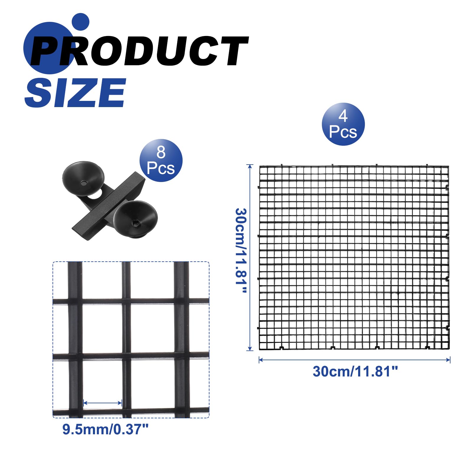 QUARKZMAN 4 Stück Aquarium Tank Trennwand 30x30cm Plastik Eierkiste Lichtdiffusor Gitter Filter Grund Partition Separator Mit Saugnapf Clips Und Saugnäpfen Für Aquarium Schwarz