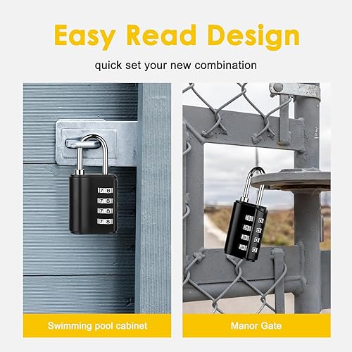Miniatura 8 de Cerradura de combinación para exteriores con llave impermeable para exteriores, candado de 4 dígitos para escuela, gimnasio, casillero deportivo,