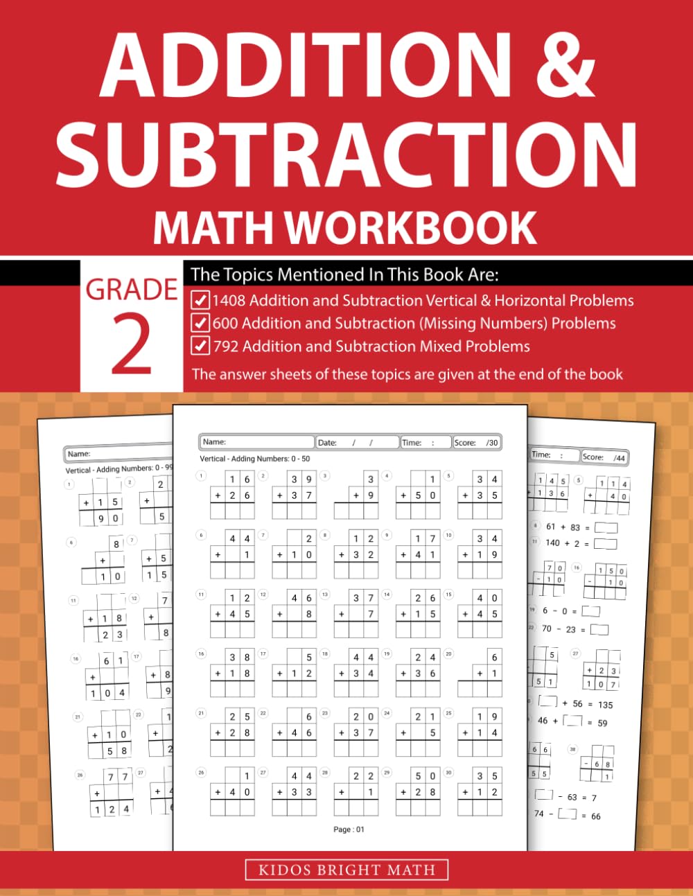 Addition and Subtraction Workbook Grade 2: 2nd Grade Math Drills Worksheet, 2800 Vertical & Horizontal Math Problems for Daily Practice, Perfect for Ages 7 to 8 Years Old
