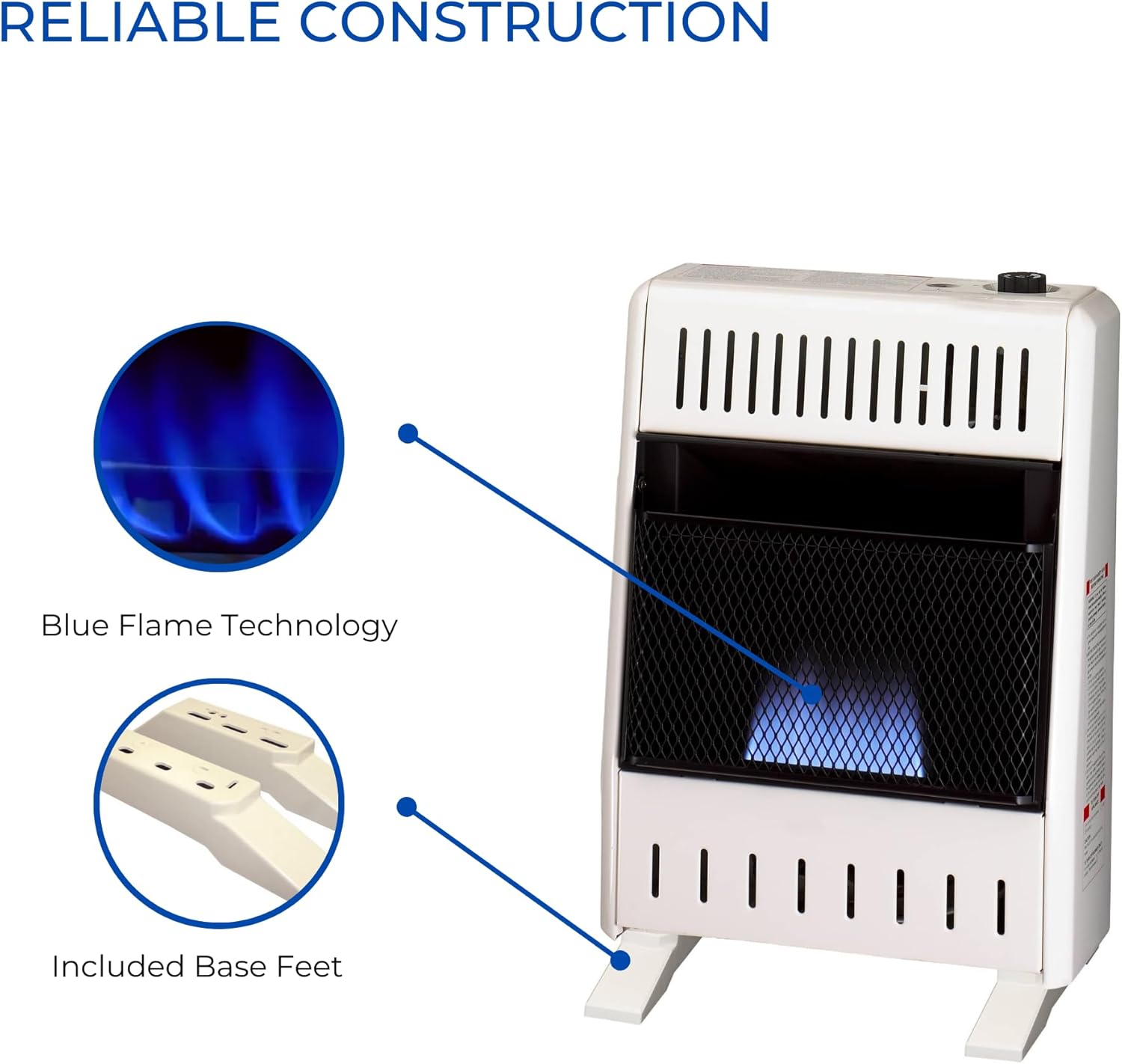 ProCom Heating Natural Gas Ventless Blue Flame Heater With Base Feet - 10,000 BTU, Manual Control - Model# MN100HBA-B