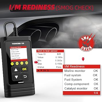THINKCAR OBD2 Car Scanner, THINKOBD100 Check Engine Fault Code Reader with Full OBD II Functions, O2 Sensor, CAN Diagnostic Scan Tool for All Cars Since 1996
