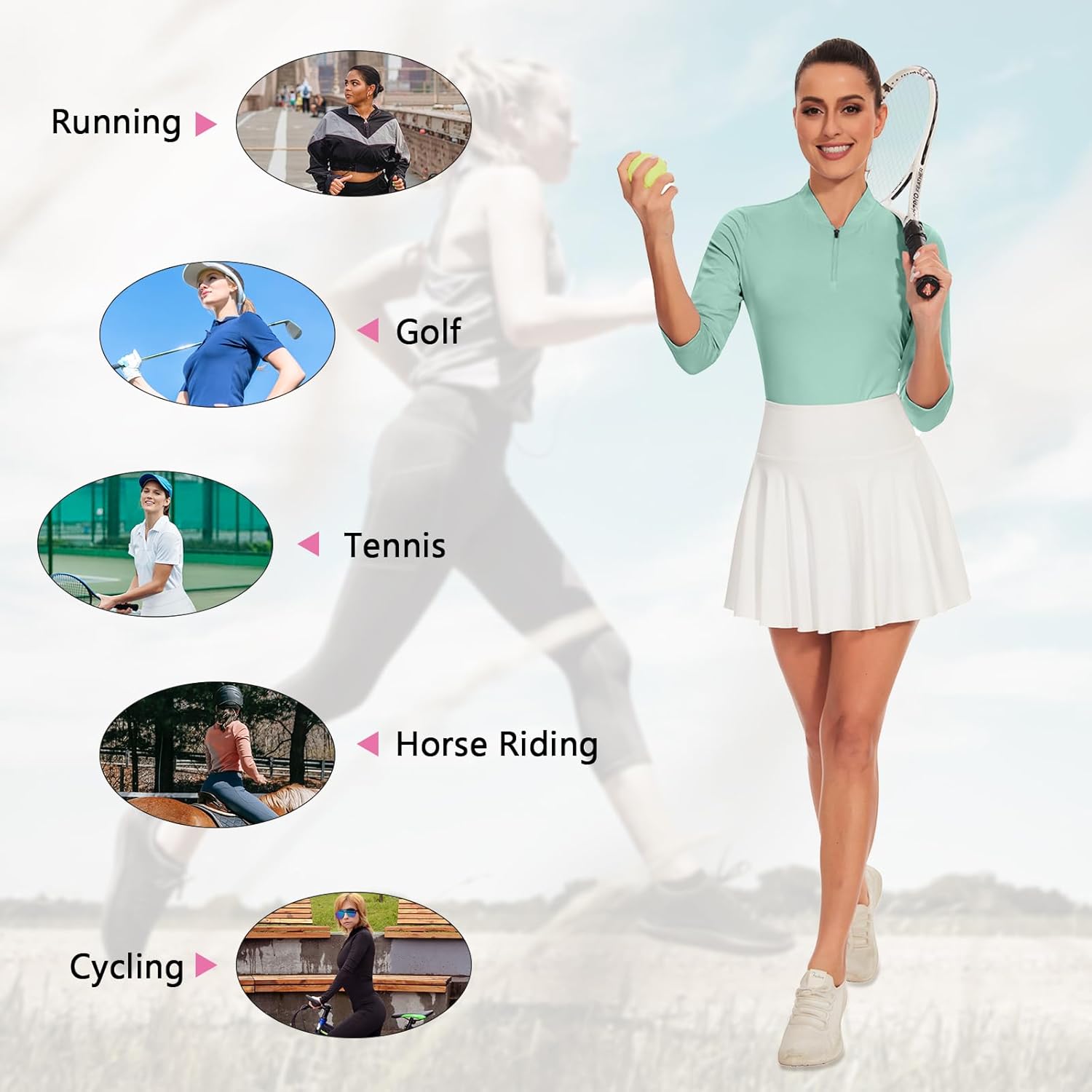 Soneven Womens 3/4 Sleeve Golf Shirts Moisture Wicking Polo Shirts UPF50+ Tennis Tops Jerseys Sport Shirts
