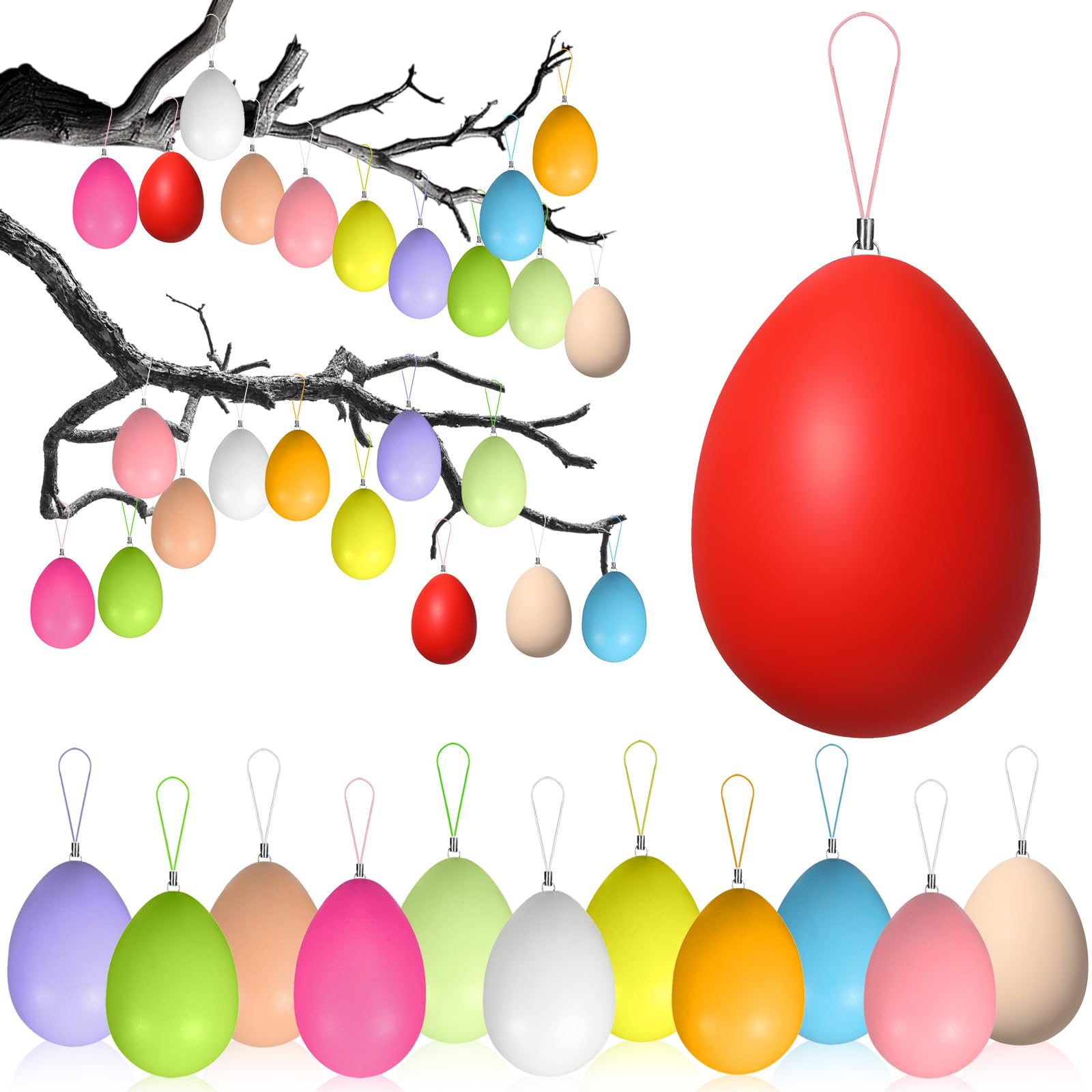 Uova Di Pasqua Decorative | 24 Pezzi | Per Albero O Decorazioni | Colorate | Con Nastro - Foto 4