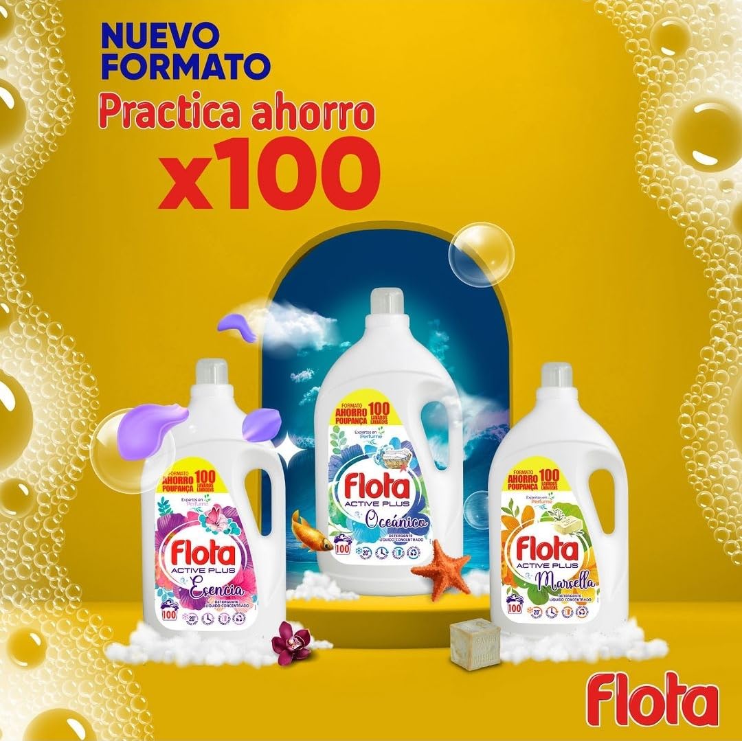 FLOTA | Płynny detergent odplamiający nawet w zimnej wodzie do pralki | Odzież biała i kolorowa | Zapach Essence | 2x100 prań | Format rodzinny