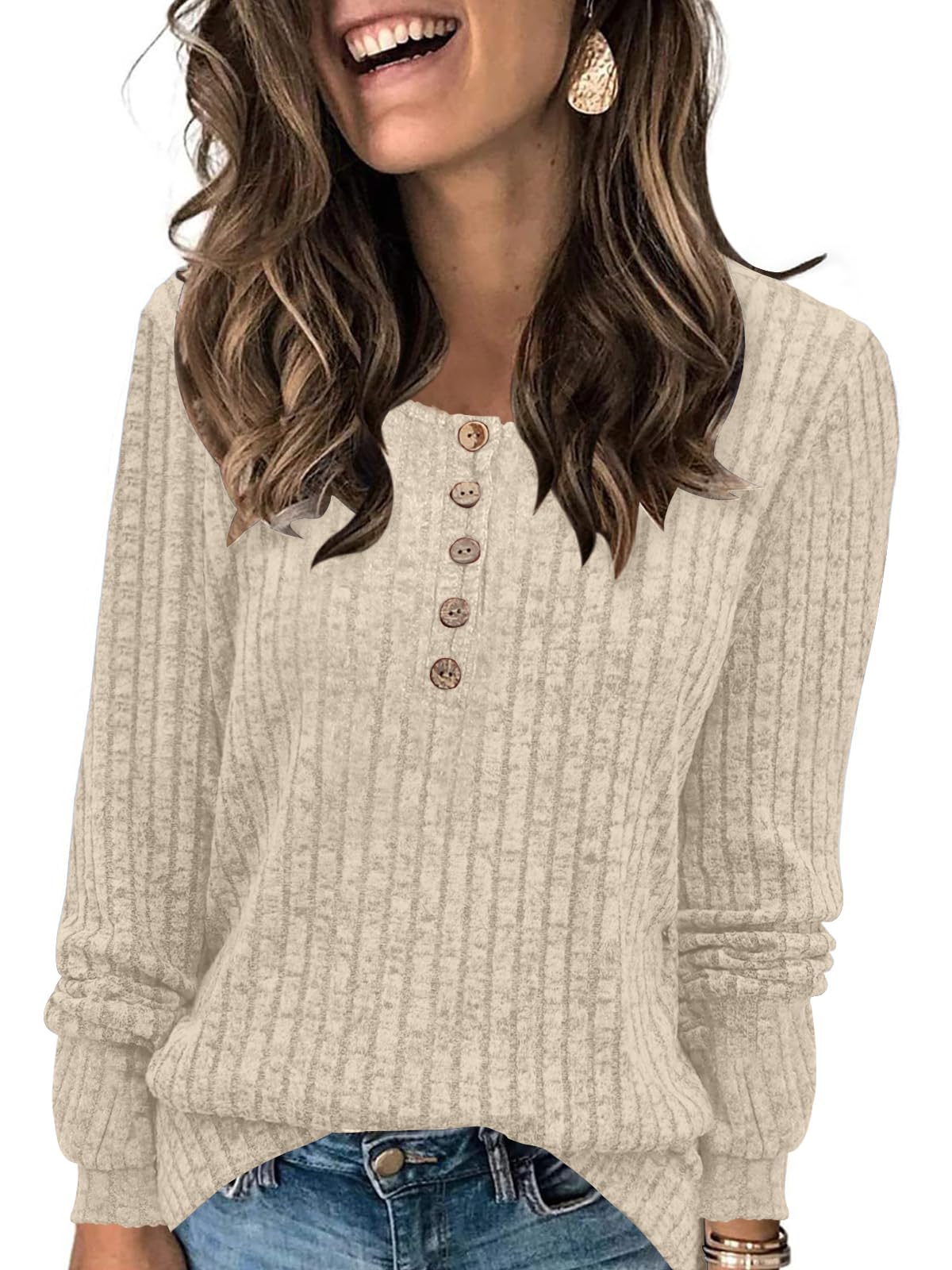 DB MOON Womens Lightweight Sweaters 2026 Long Sleeve Henley Shirt Fall Casual Crewneck Tunic Tops