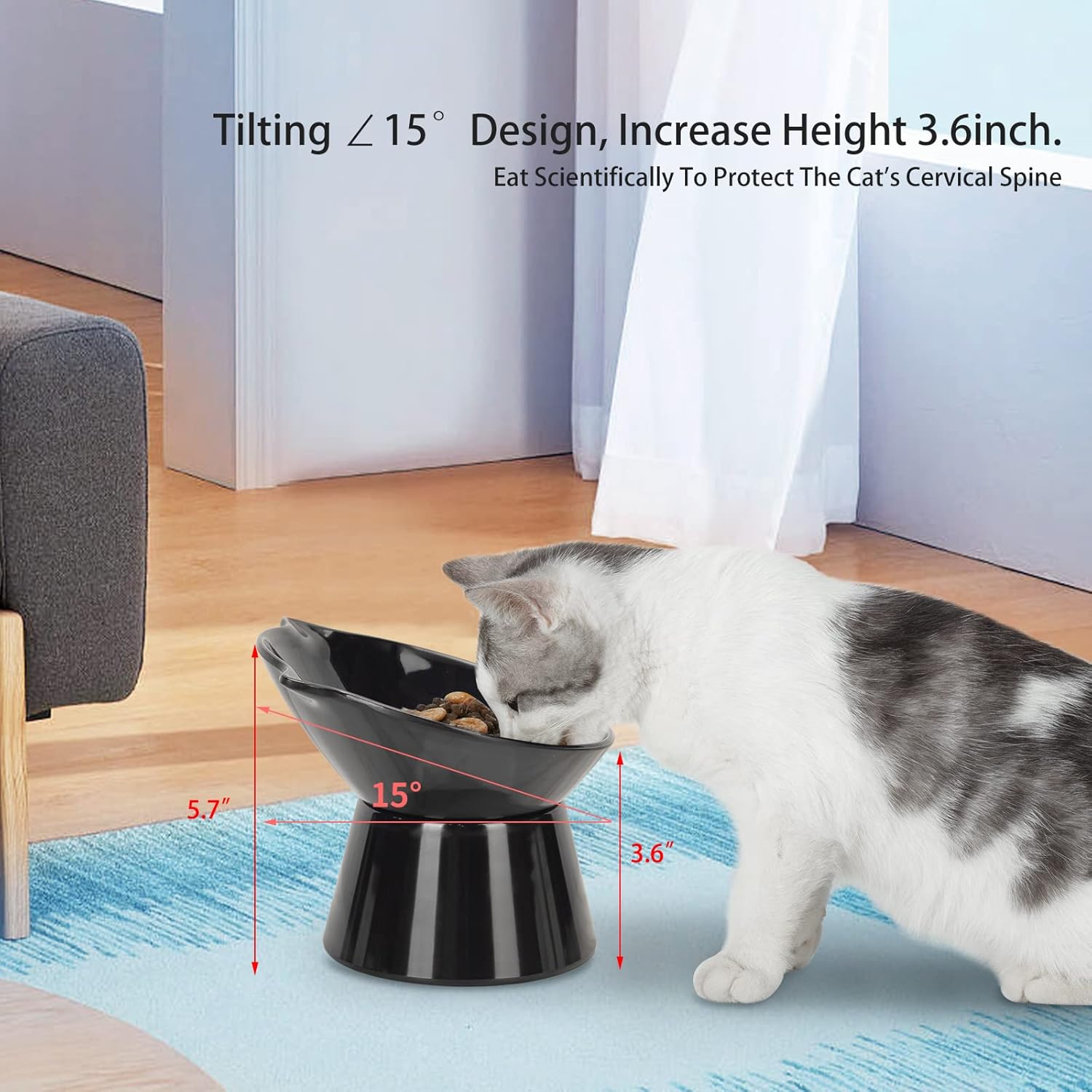 Detachable Elevated Cat Bowls, 15° Tilted Raised Cat Food Bowl Anti-Vomiting,Whisker Friendly, Adjustable Cat Dishes for Protecting Spine,Adult Kitten