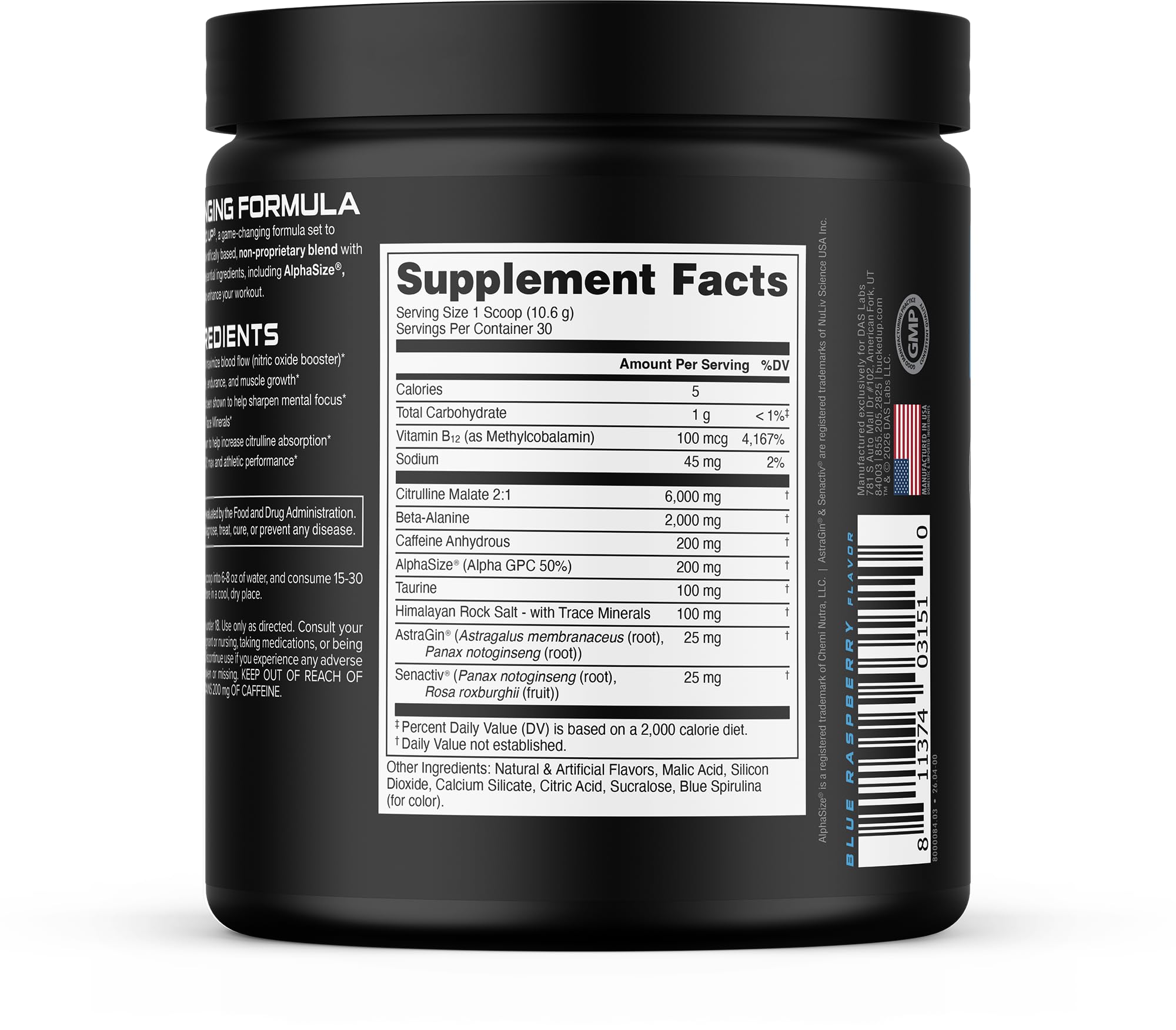Bucked Up Pre Workout 6 Grams Citrulline, 2 Grams Beta Alanine, and 3 Other Registered trademarked Ingredients (Blue Raz) — Amazon image 3