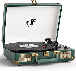 Record Player Bluetooth Vintage 3-Speed Suitcase Turntable with Built-in Stereo Speakers, USB Recording & Auto-Stop Portable LP Player with RCA Ouput AUX, Headphone Jack, Green