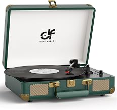 Record Player Bluetooth Vintage 3-Speed Suitcase Turntable with Built-in Stereo Speakers, USB Recording & Auto-Stop Portable LP Player with RCA Ouput AUX, Headphone Jack, Green