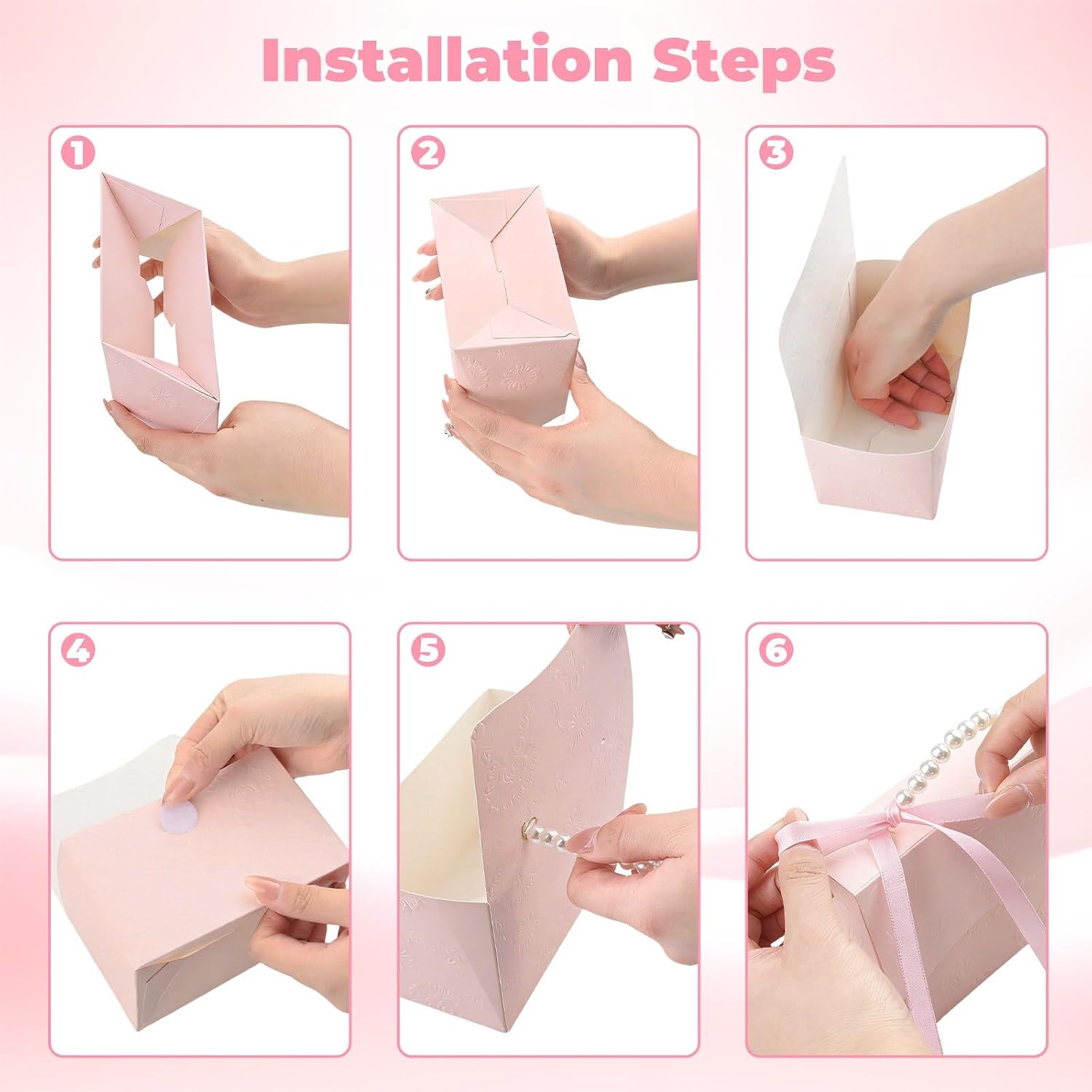 Chrotopic 24Pcs Pink Pearl Paper Gift Boxes, Elegant Candy Favor Boxes with Ribbon for Wedding, Bridal Shower, Birthday, Baby Shower 5.12"x3.35"x2.95"