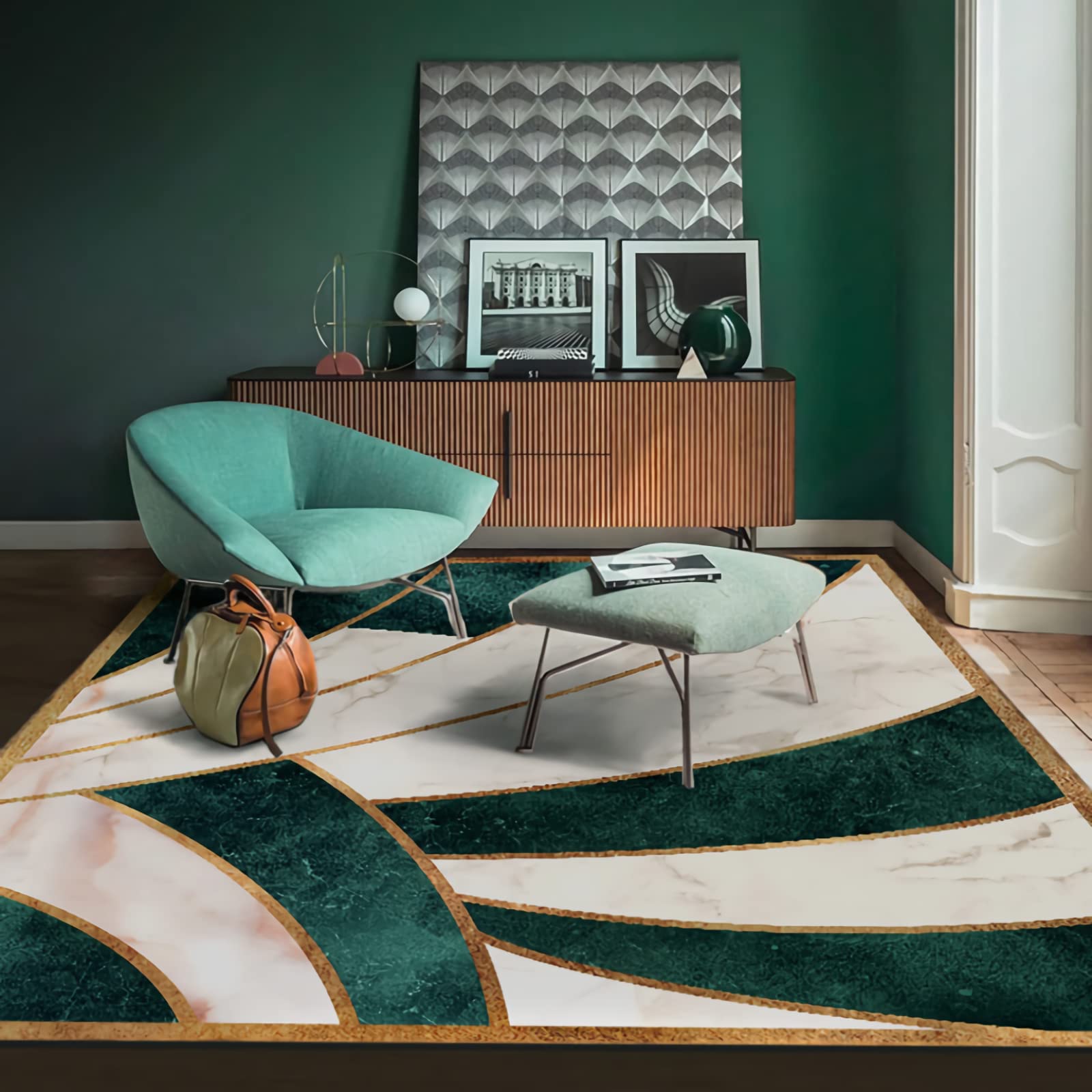 Alfombra Alfombra niña habitacion Diseño geométrico de Textura de mármol Beige Amarillo Verde alfombras salón Alfombra habitacion Infantil 80x160cm