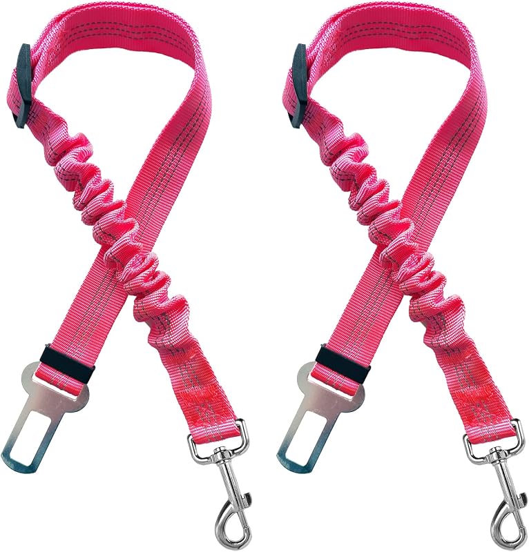 Cinto de Segurança para Cães e Gatos com Elástico e Fivela Metálica Yiaizhuo Rosa – Pacote com 2