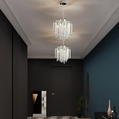 Miniatura 8 de Candelabro moderno de rama de árbol de cristal, 23.7 pulgadas de diámetro con forma de gota de lluvia redonda negra para interiores, lámpara