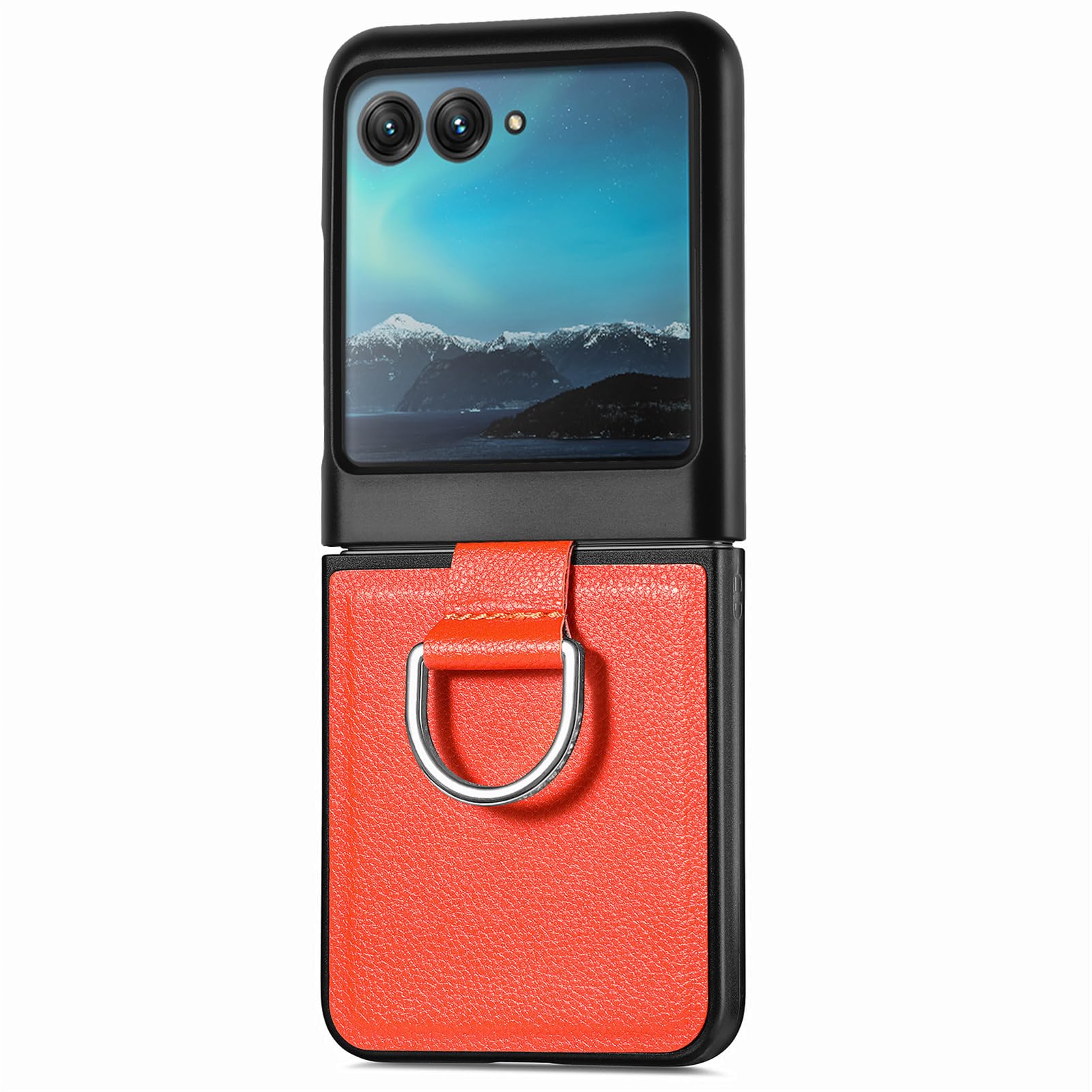 GruattreayCase for Motorola Razr 50 Ultra（2024）,Durable Anti-fingerprint Shockproof Anti-Scratch Non-Slip Foldable Cover with Metal Finger Ring (Orange)