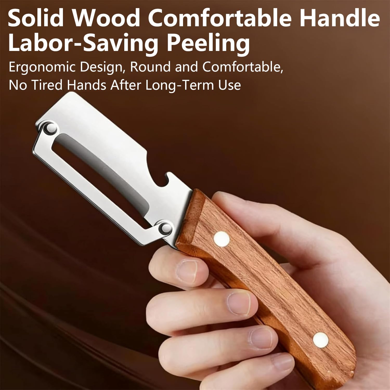 3PCS Zero Snag Wooden Peeler, Zero Snag Wooden Kitchen Tool, Peeler with Bottle Opener, 2-in-1 Multi-Functional Vegetable Peeler for Kitchen, for Fruit Veggie, Includes Bottle Opener - 4