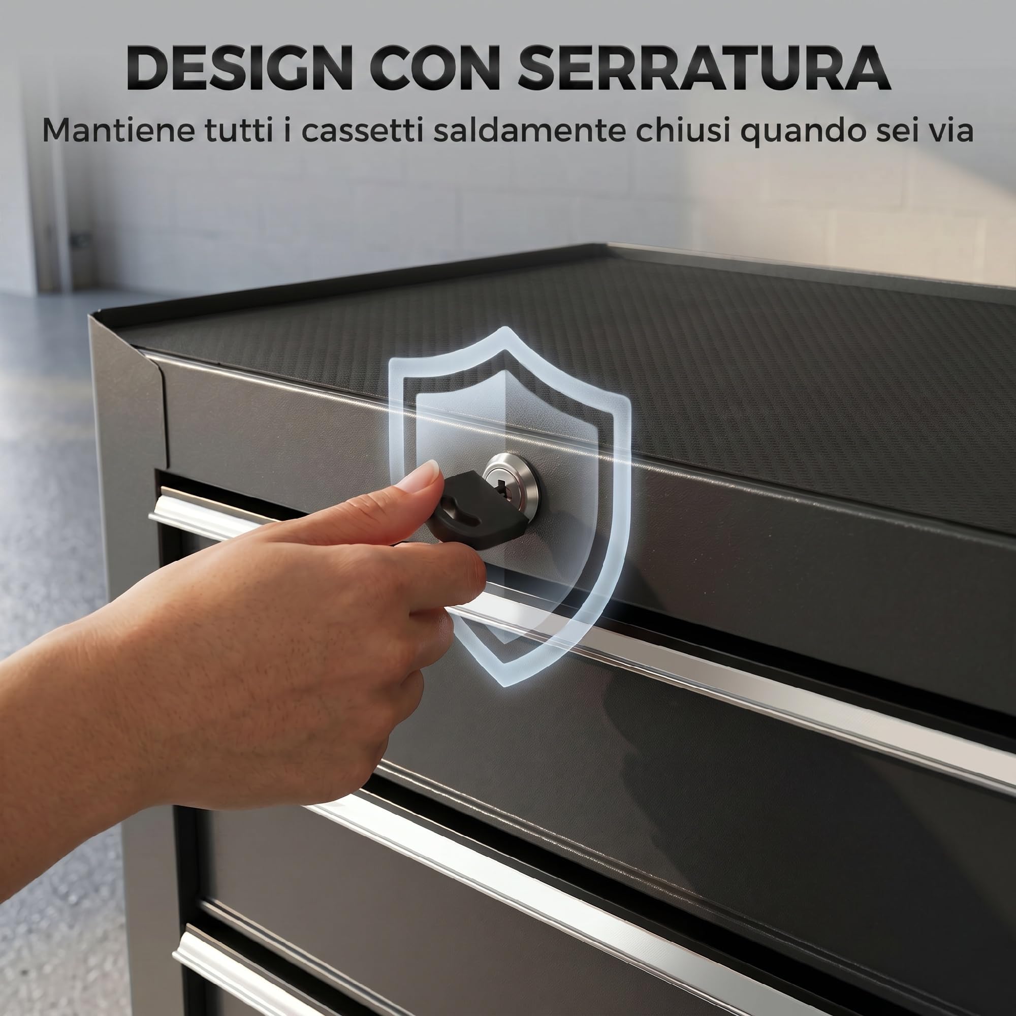 HOMCOM Carrello Porta Utensili con Cassettiera con Cassettiera Nero | Attrezzatura, 61.5x33x82.5cm