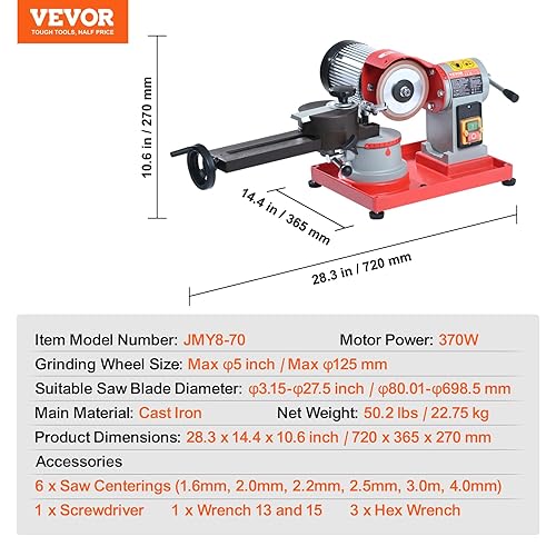 Miniatura 7 de VEVOR Sacapuntas de hoja de sierra circular, máquina de afilar de hoja de sierra circular de 370 W, máquina de pulir de hoja de sierra de 3600 RPM